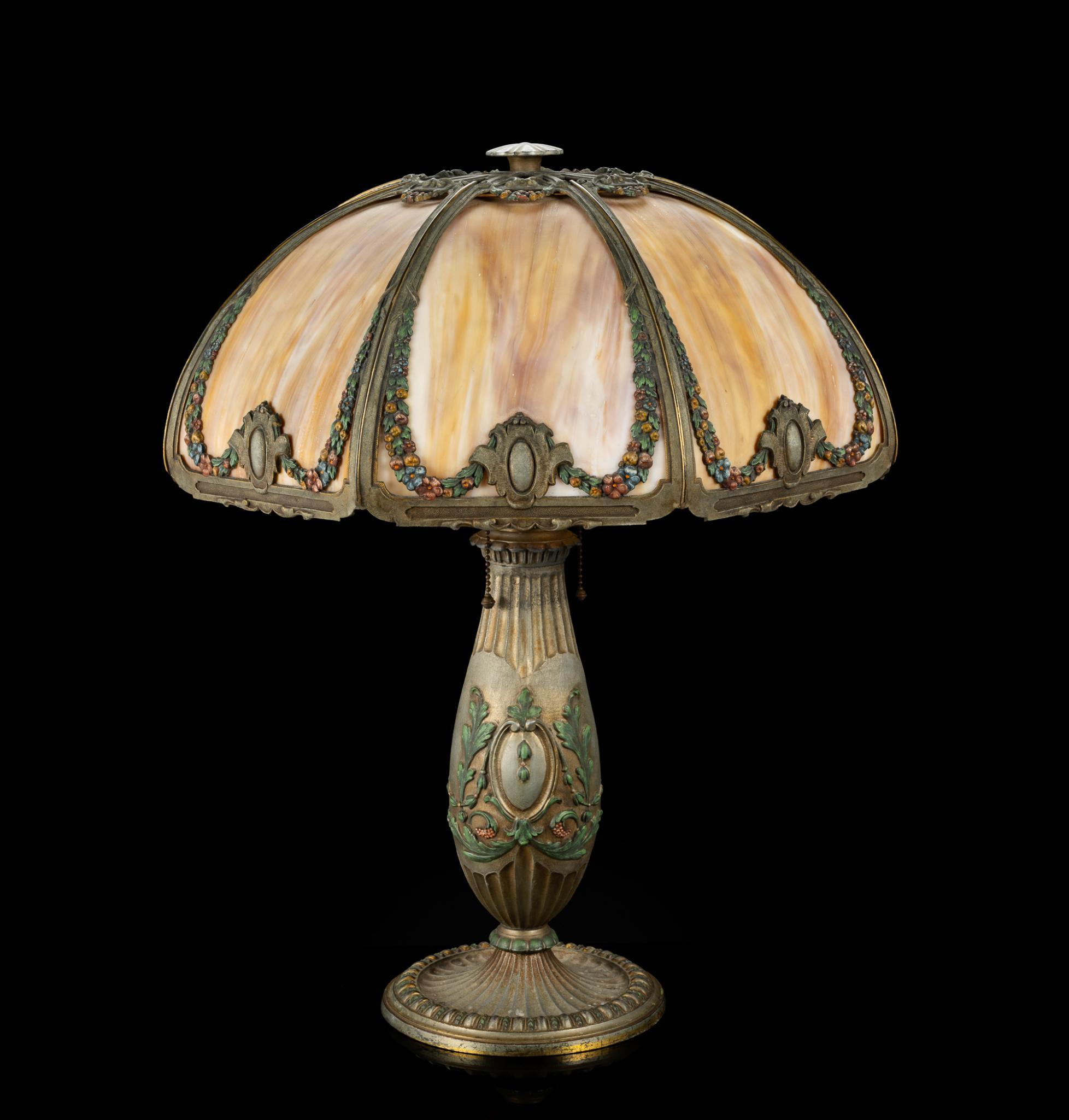 2 Antique Slag Glass Lamps