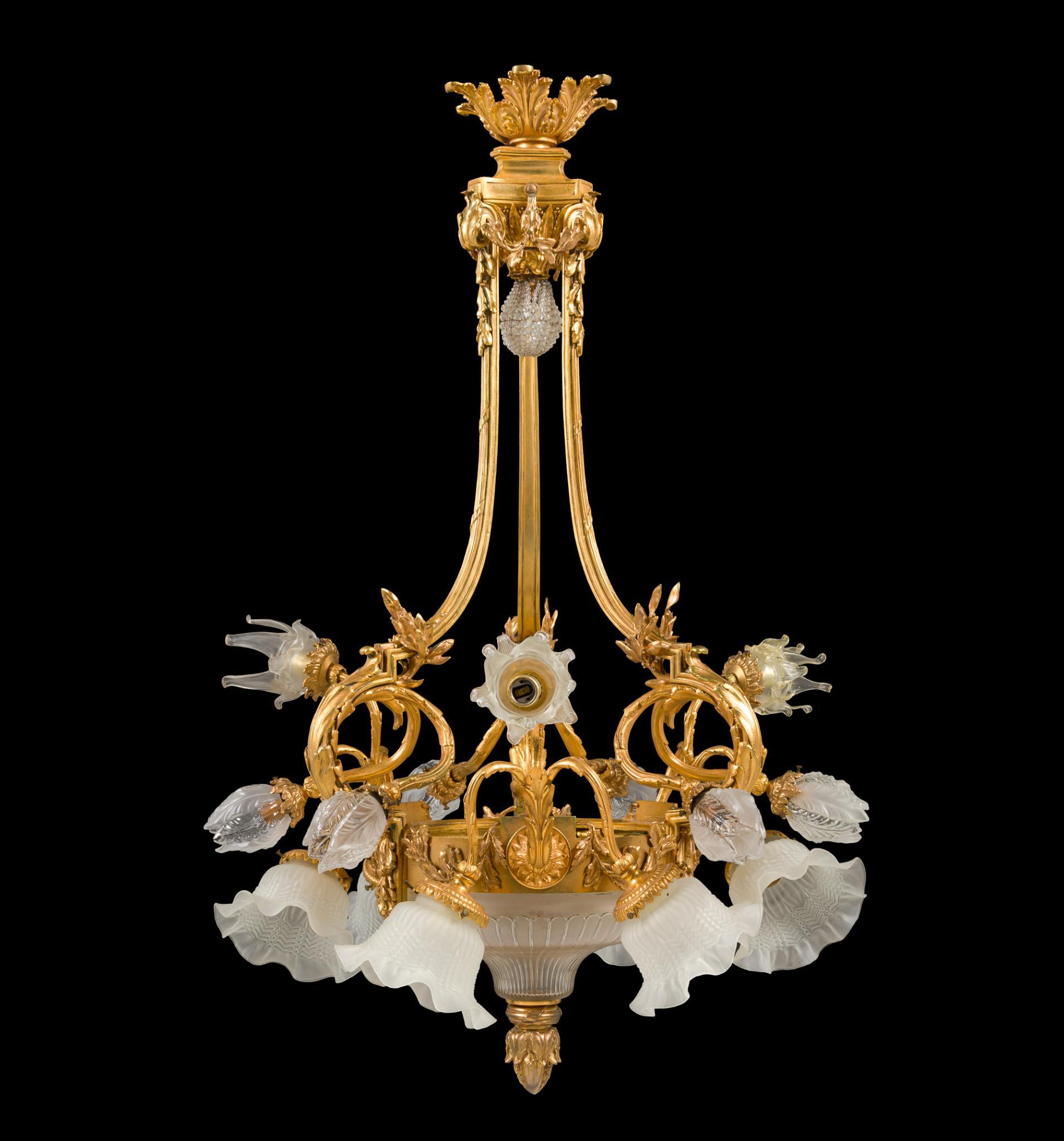 French Louis XVI Style Gilt Brass Chandelier