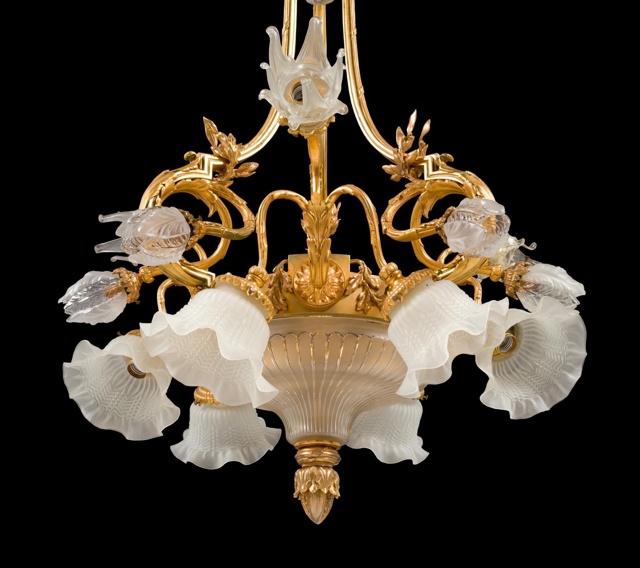French Louis XVI Style Gilt Brass Chandelier