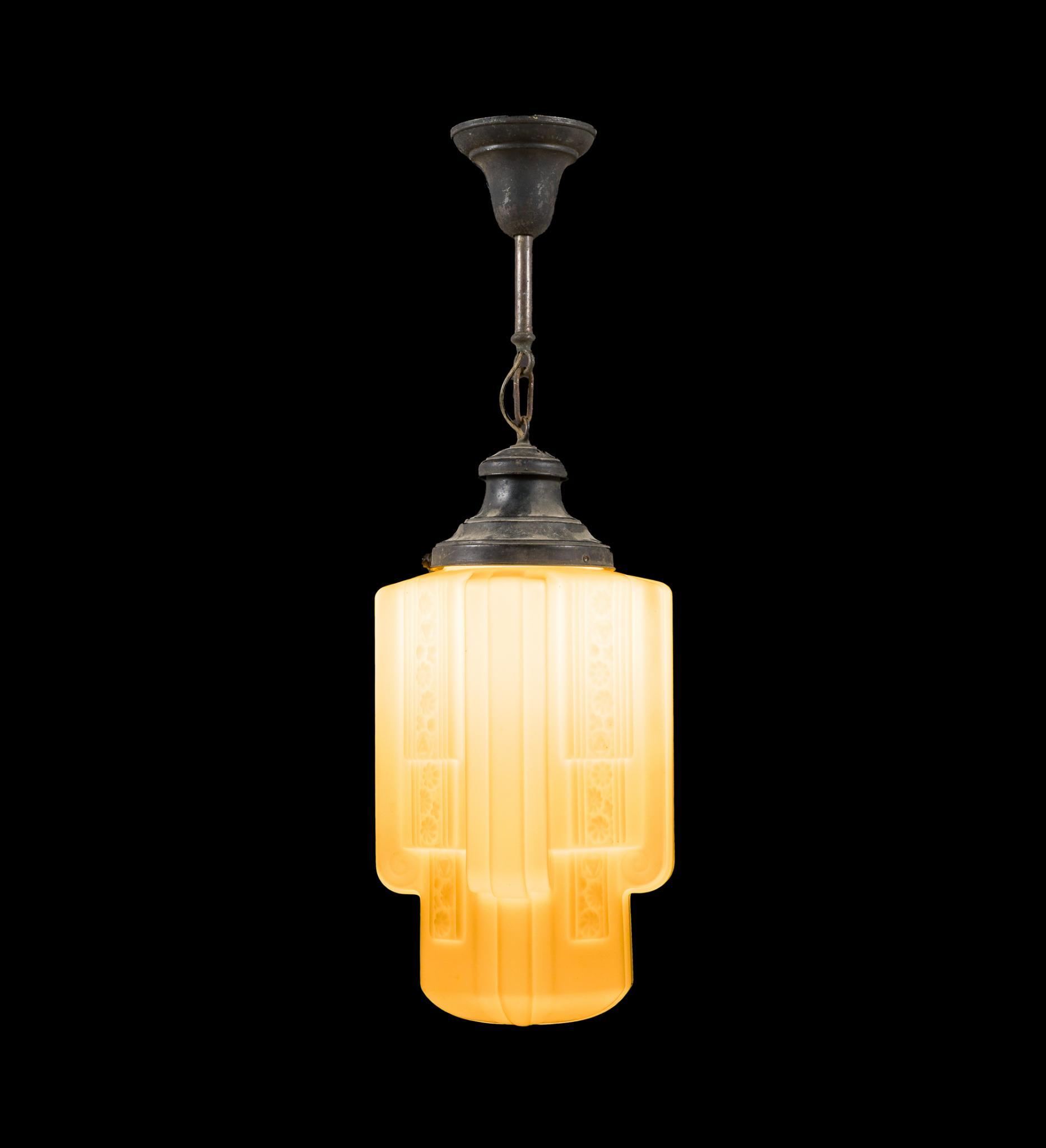 Art Deco Milk Glass Skyscraper Pendant Light Fixture