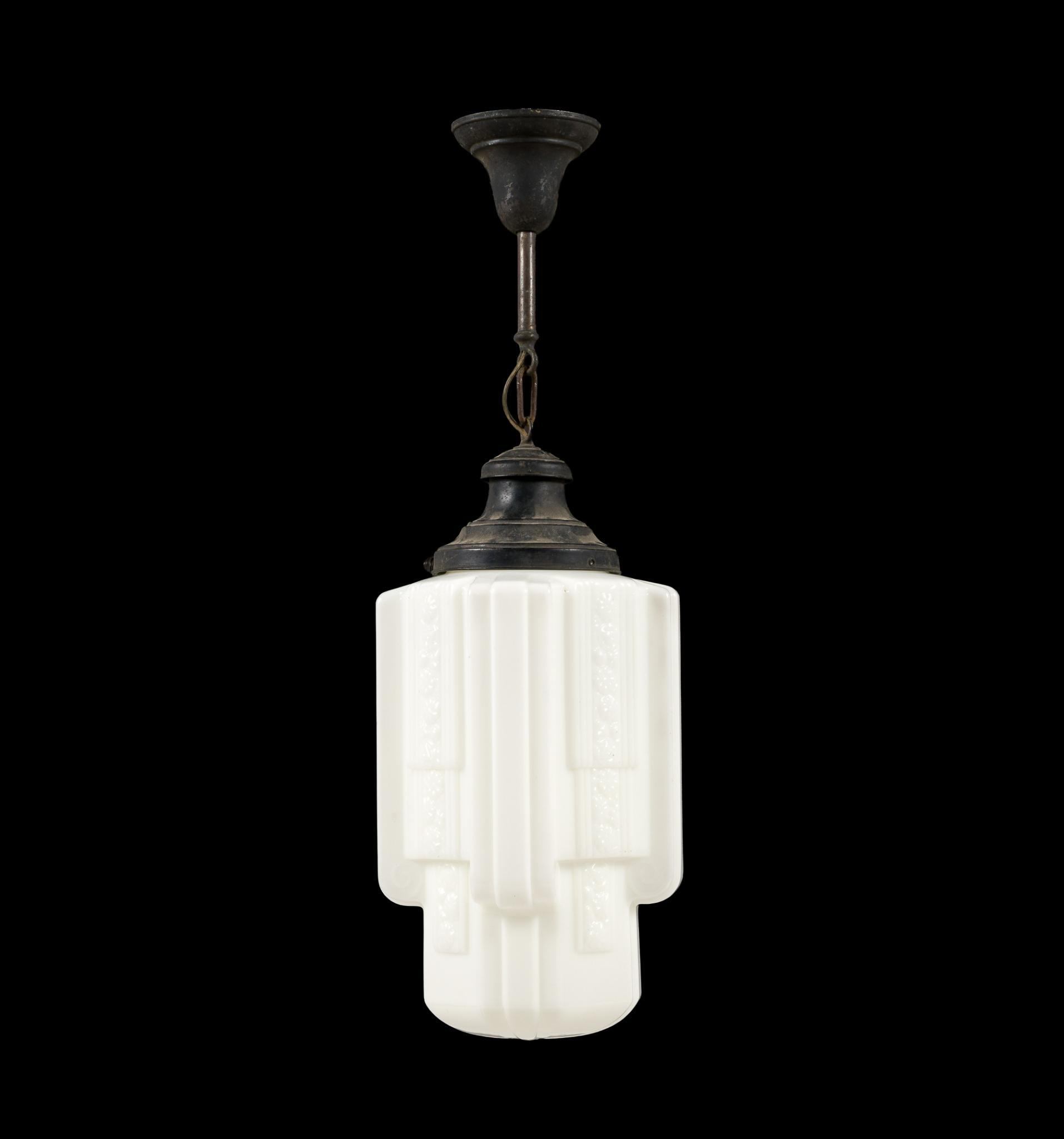 Art Deco Milk Glass Skyscraper Pendant Light Fixture