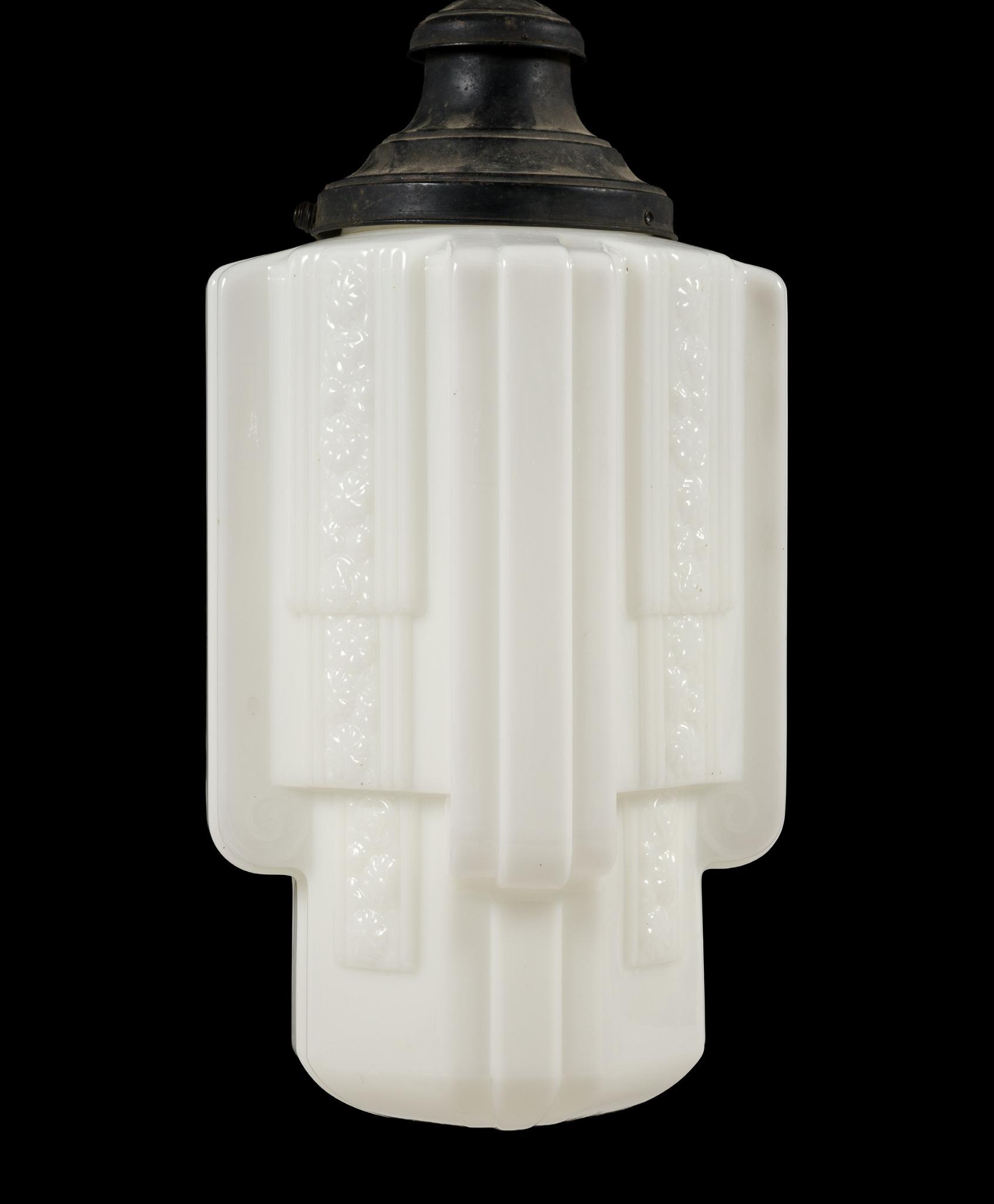 Art Deco Milk Glass Skyscraper Pendant Light Fixture