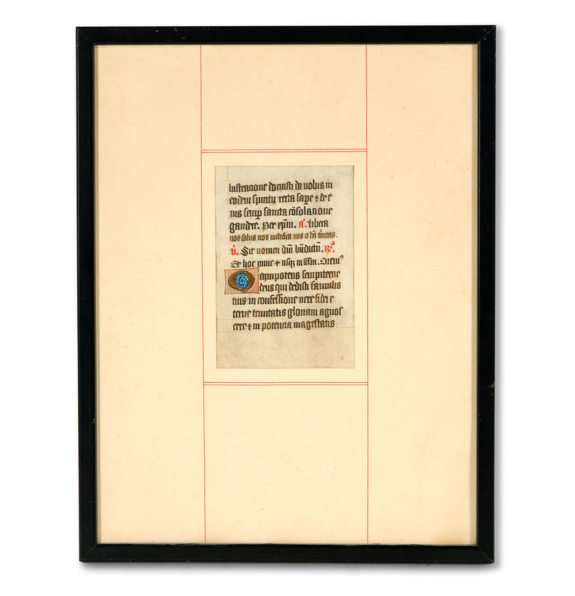 Framed Illuminated Psalter Leaf Page (England, 1350)