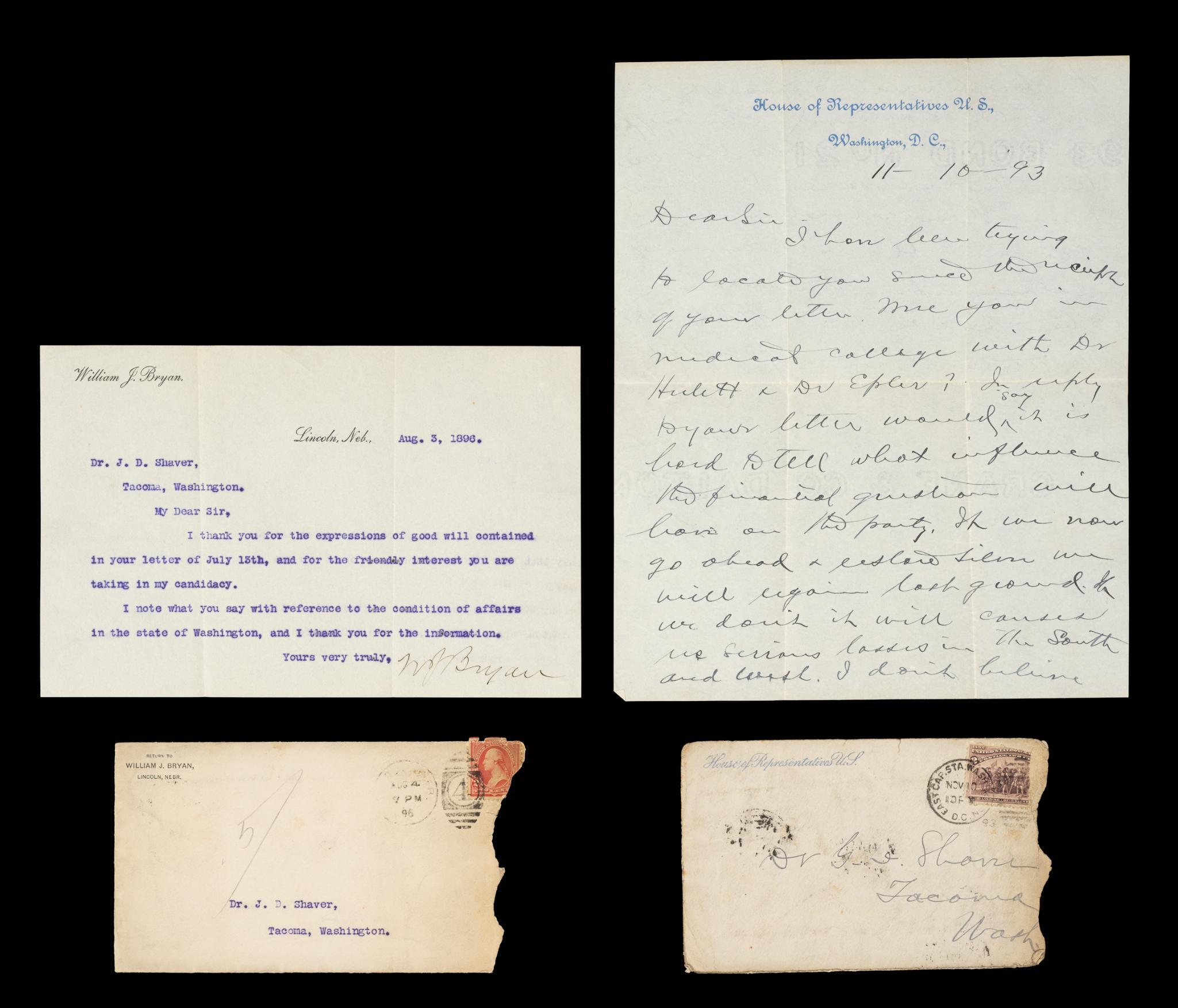 2 William Jennings Bryan Signed Letters