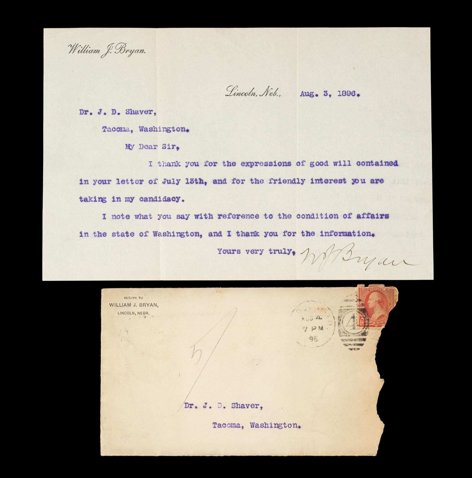 2 William Jennings Bryan Signed Letters
