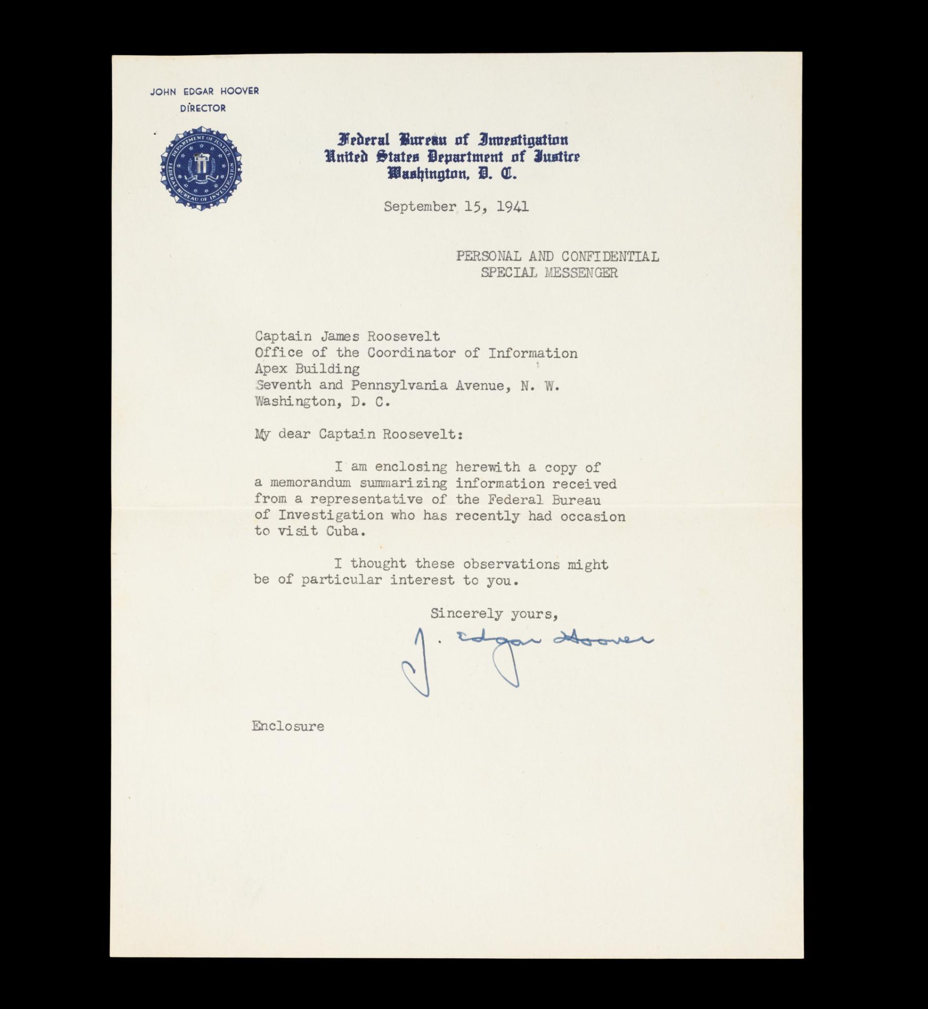 3 J. Edgar Hoover Signed FBI Letters