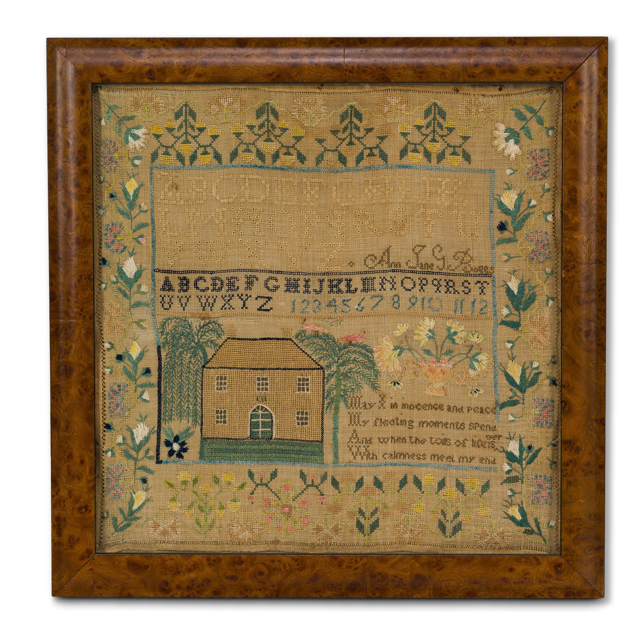 19th C Small Needlepoint Sampler "Ann Jane G. Boggs"