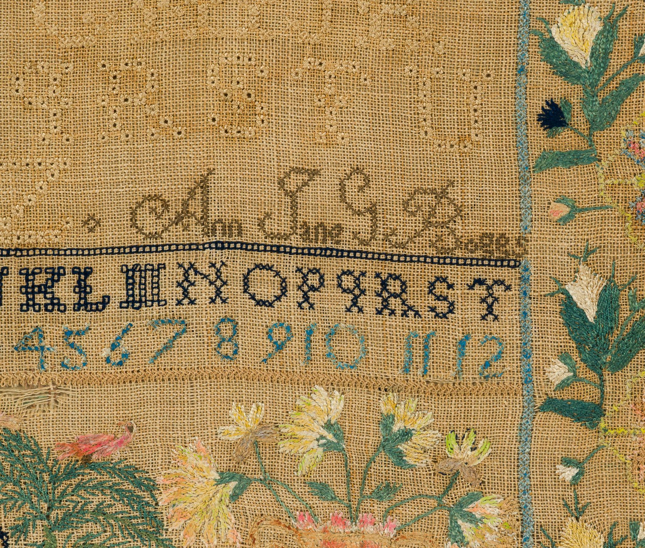 19th C Small Needlepoint Sampler "Ann Jane G. Boggs"