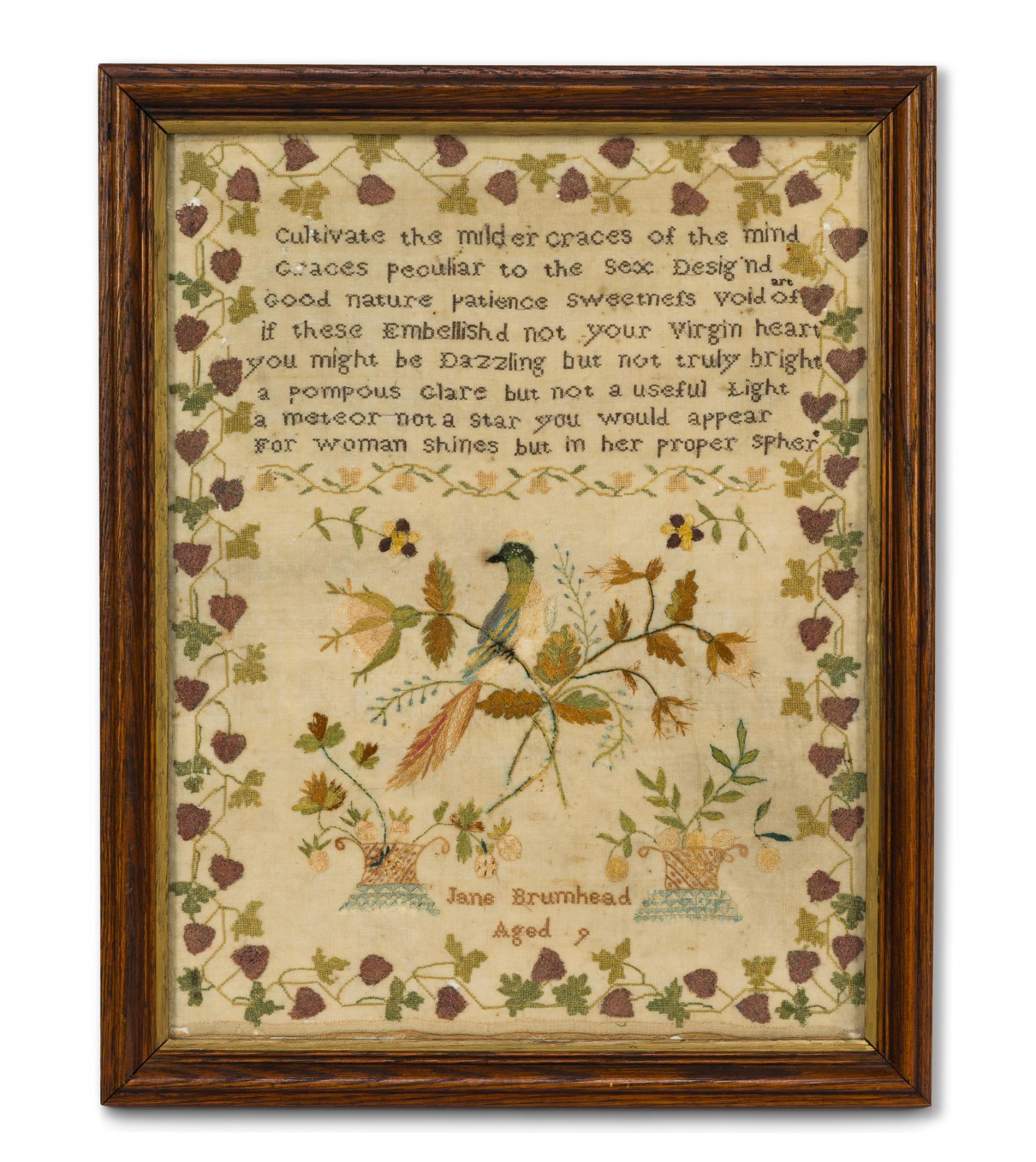 19th C Small Needlepoint Sampler "Jane Brumhead"