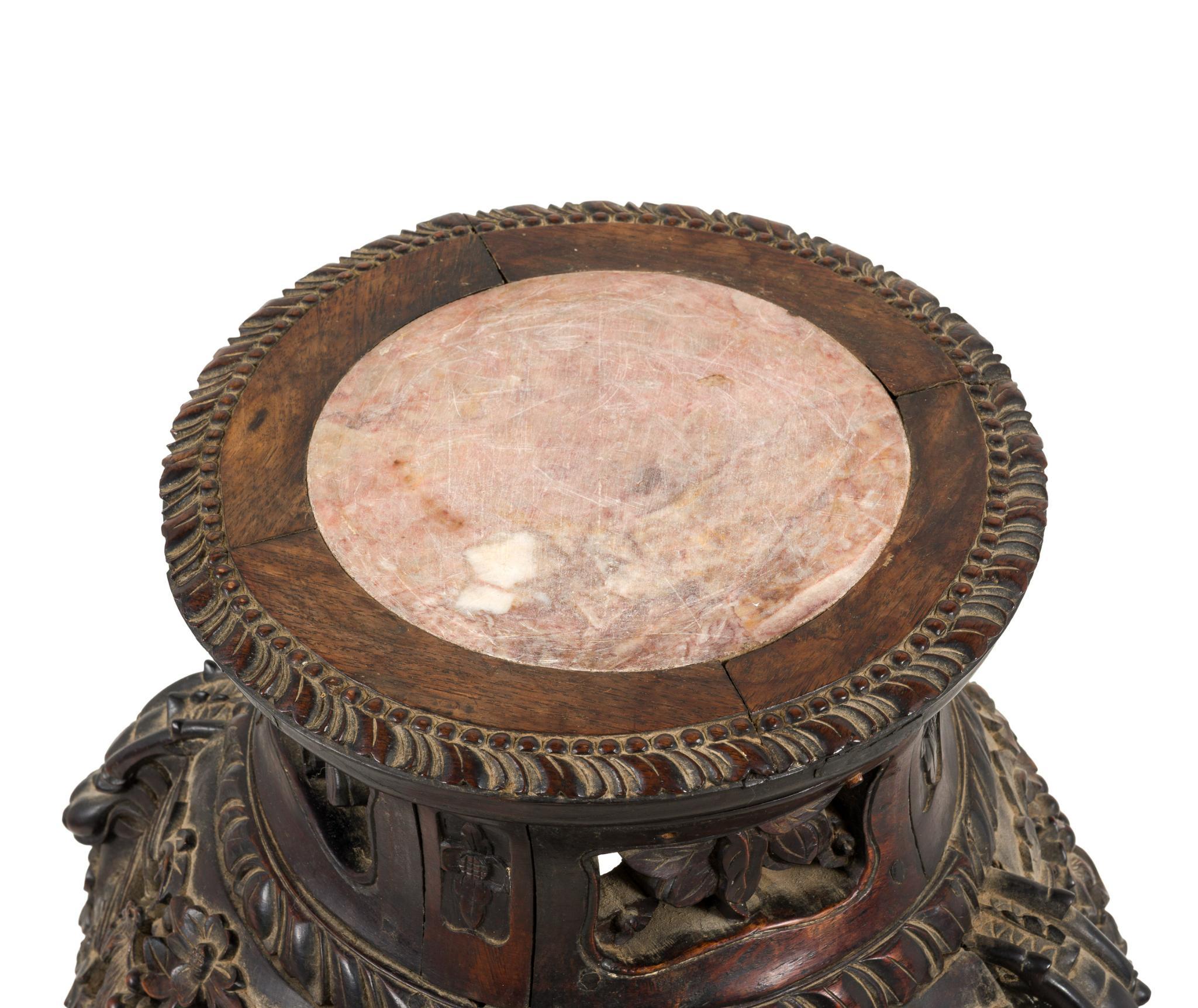 Chinese Marble Top Rosewood Carved Plant Stand