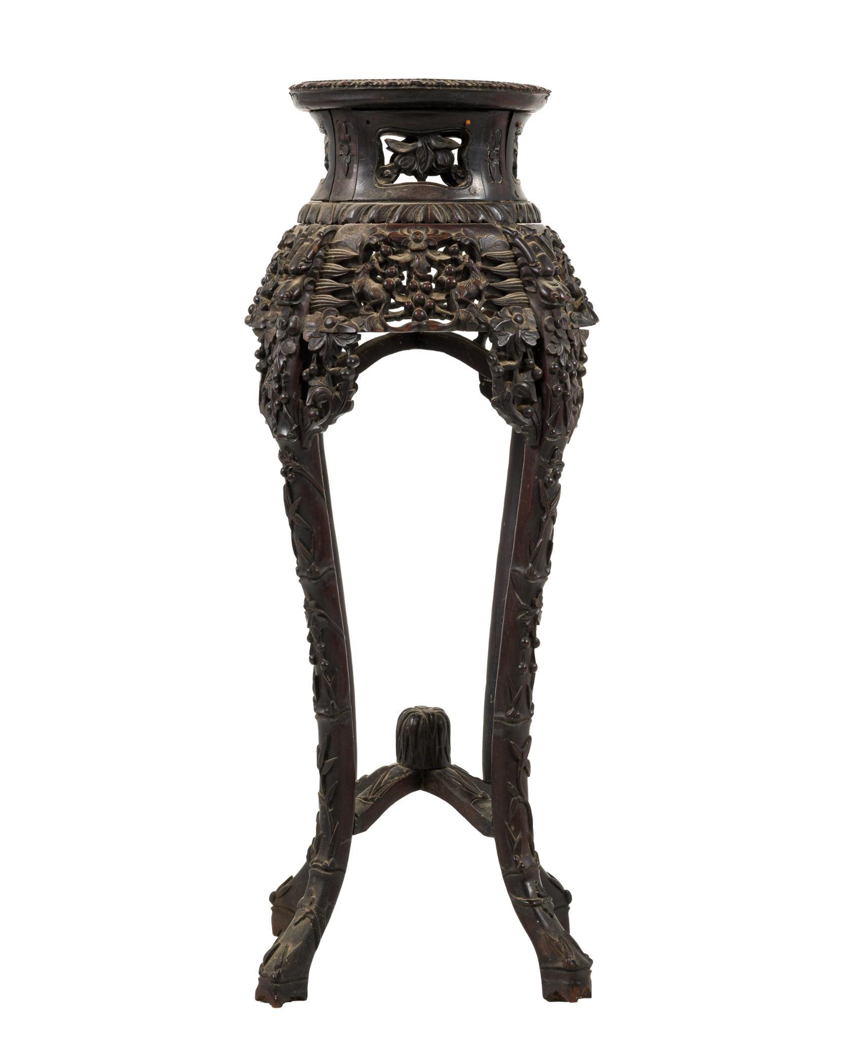 Chinese Marble Top Rosewood Carved Plant Stand