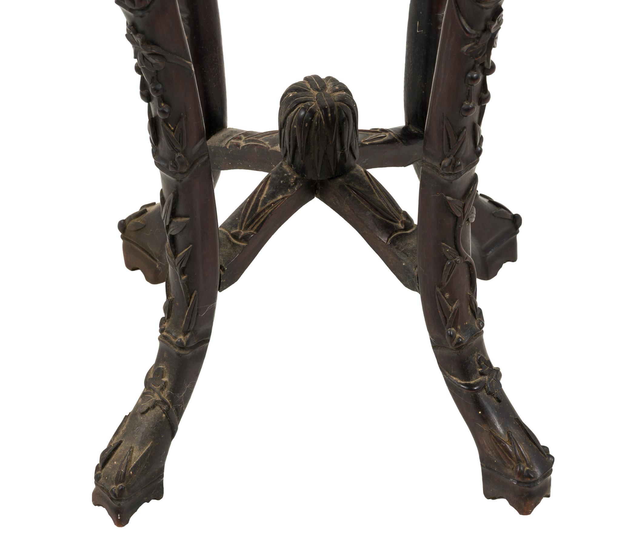 Chinese Marble Top Rosewood Carved Plant Stand