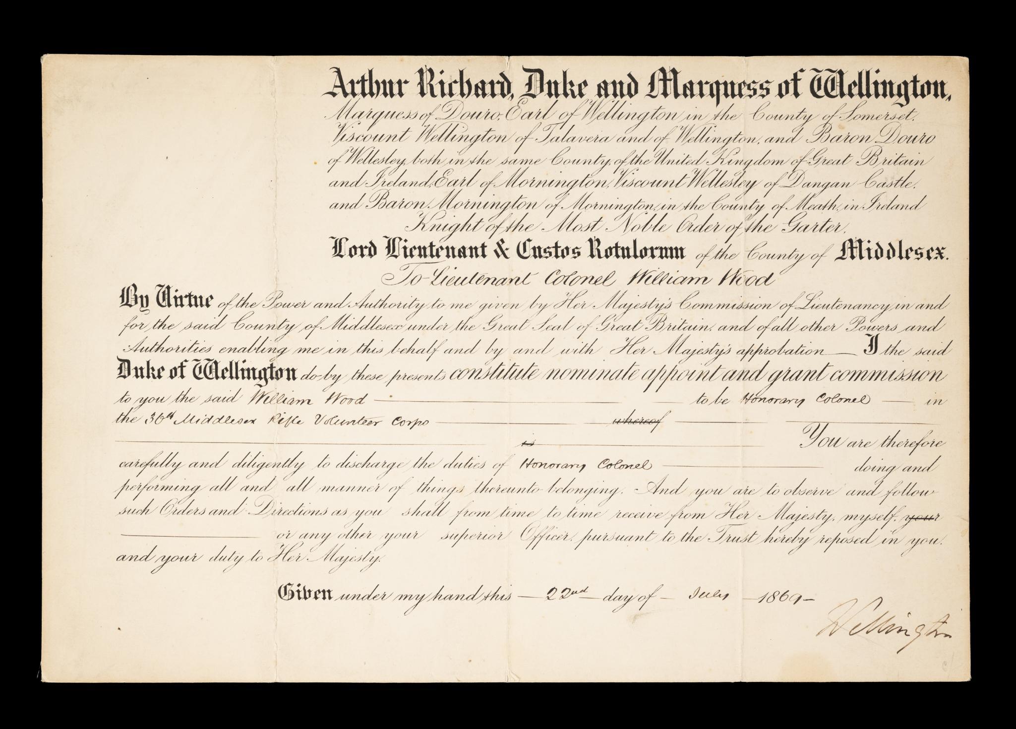 Manuscript Document for Lt. Colonel William Wood