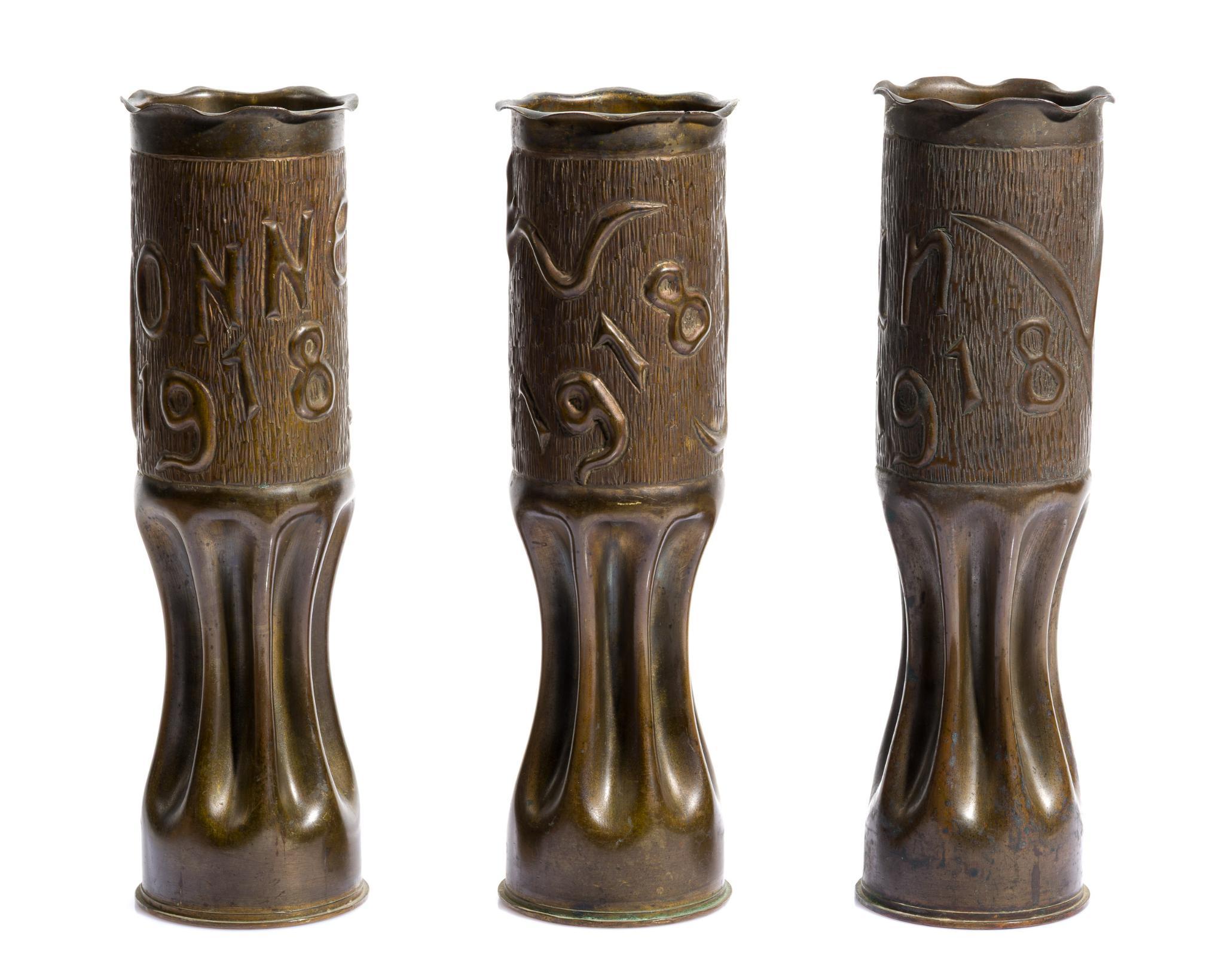 3 WWI Trench Art Vases