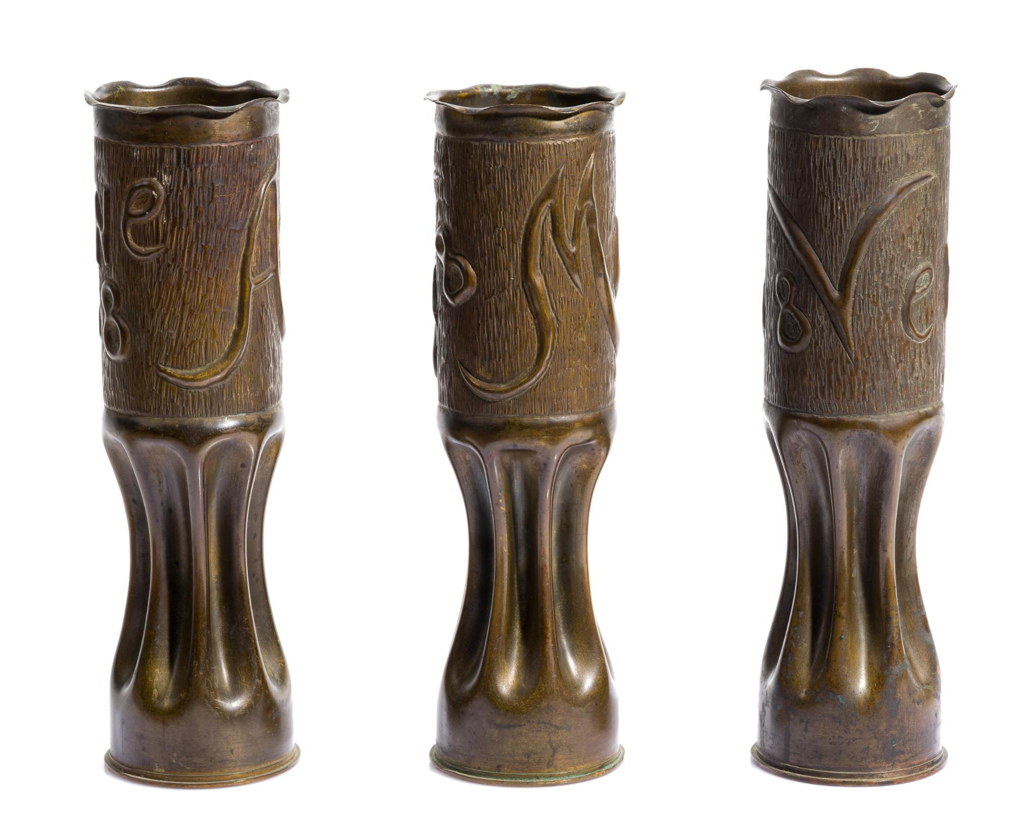 3 WWI Trench Art Vases