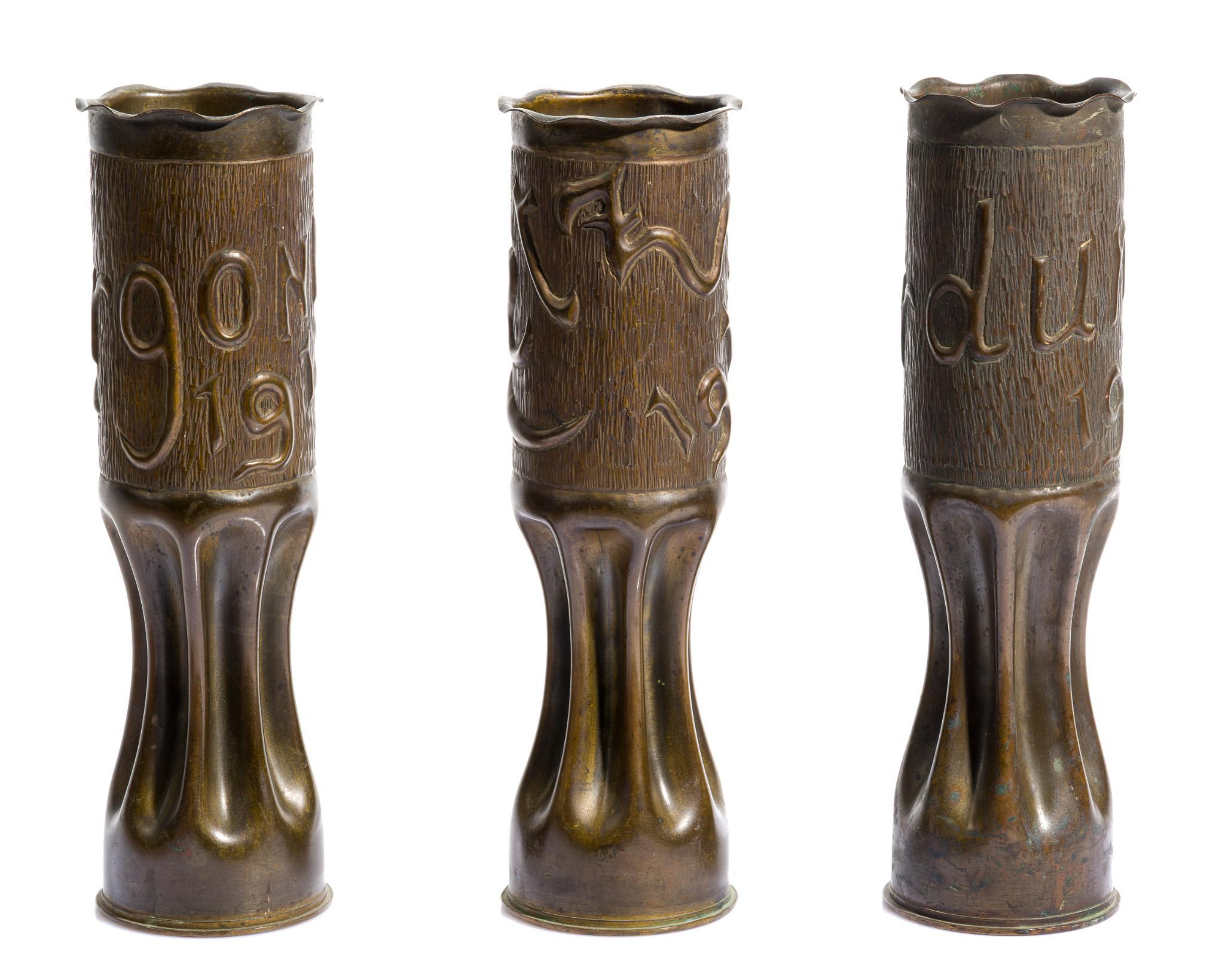 3 WWI Trench Art Vases