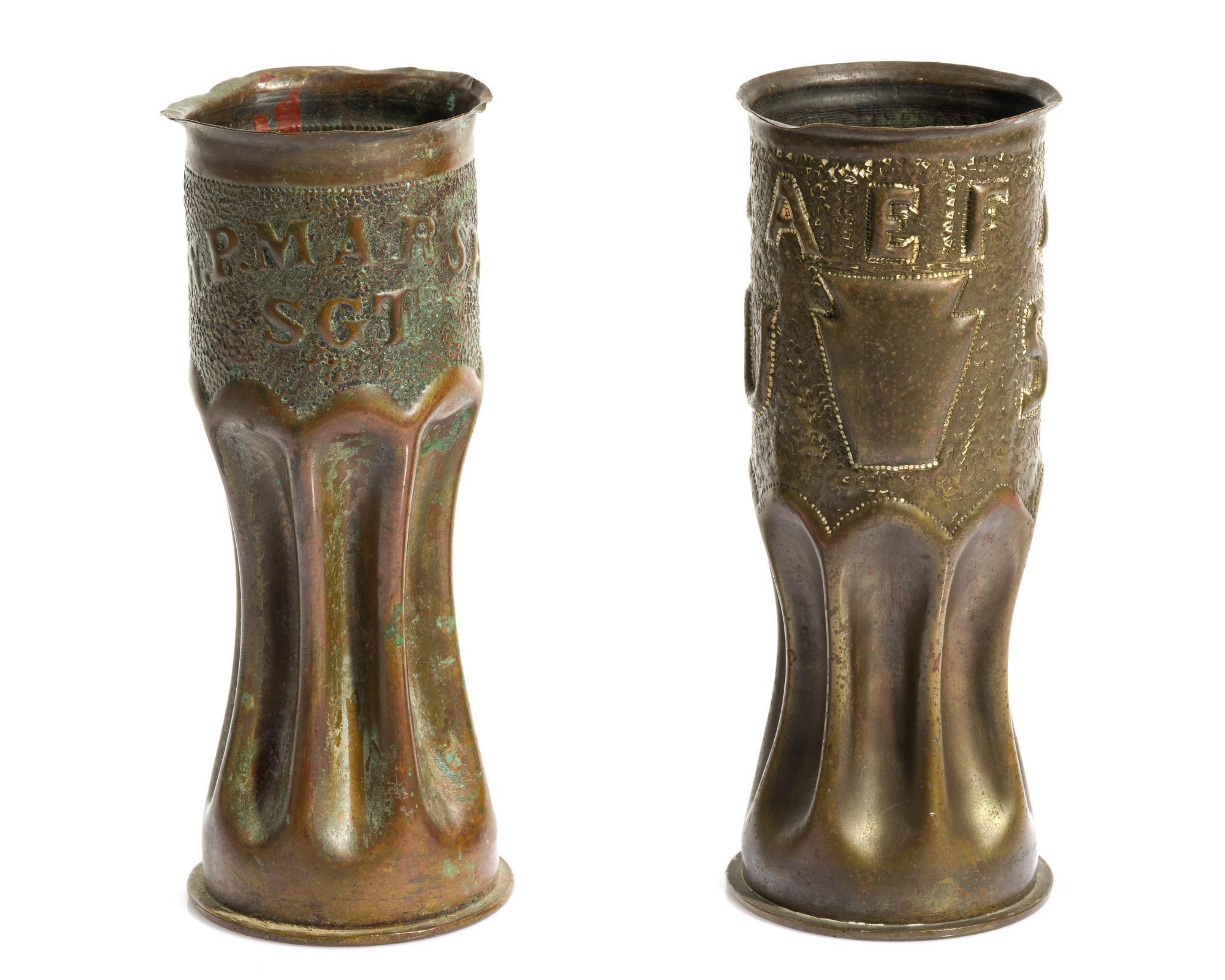 2 WWI Trench Art Shell Vases