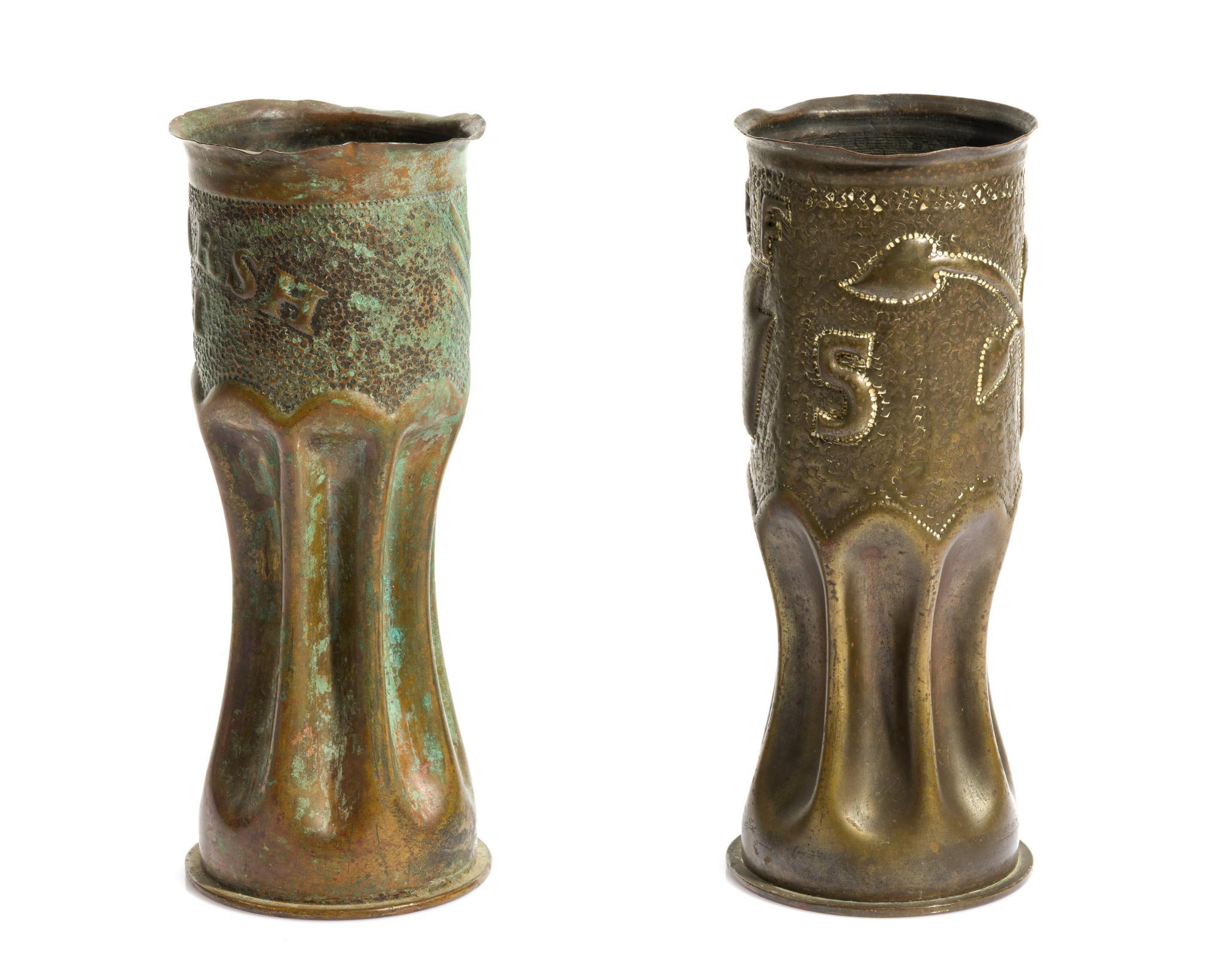 2 WWI Trench Art Shell Vases