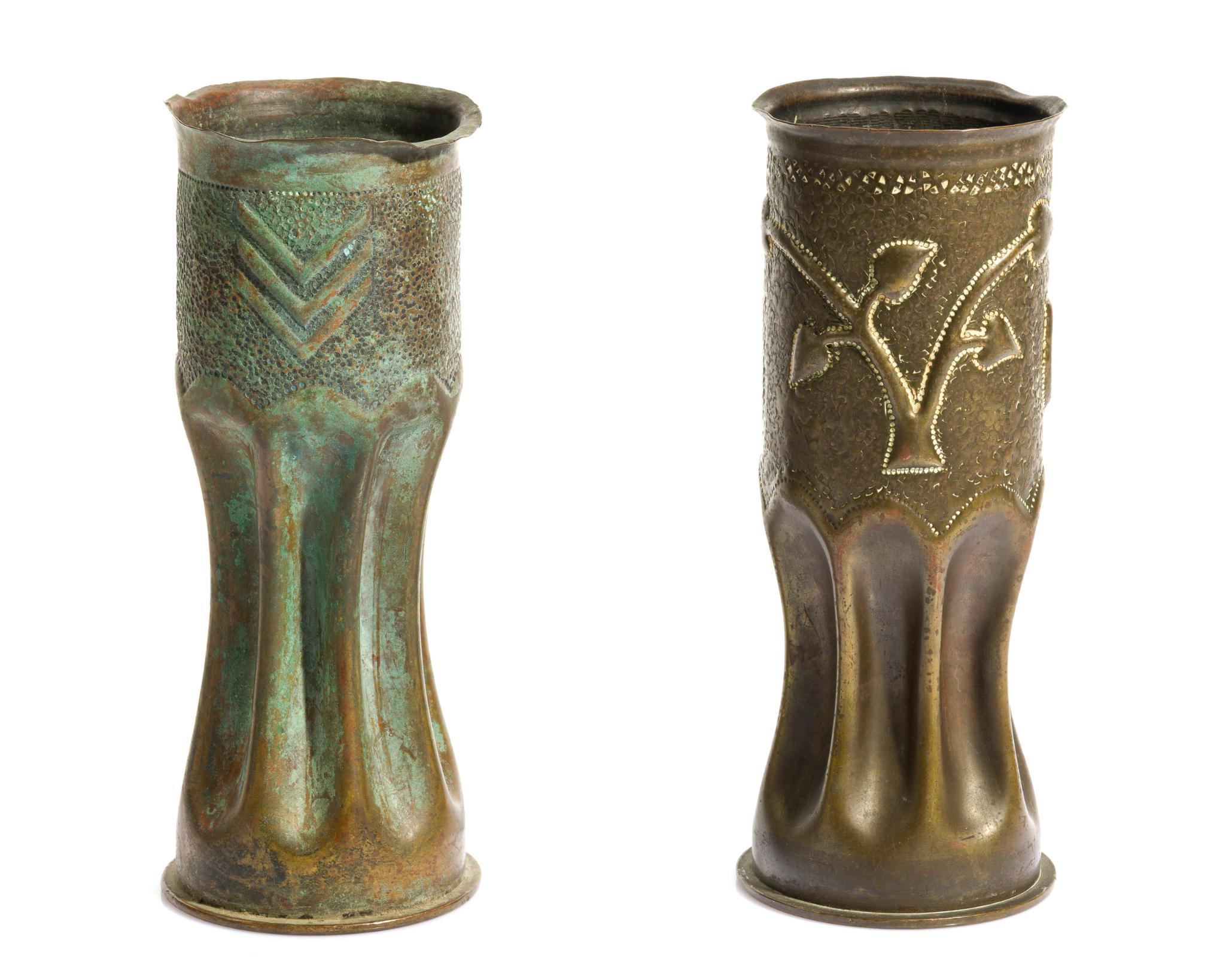 2 WWI Trench Art Shell Vases