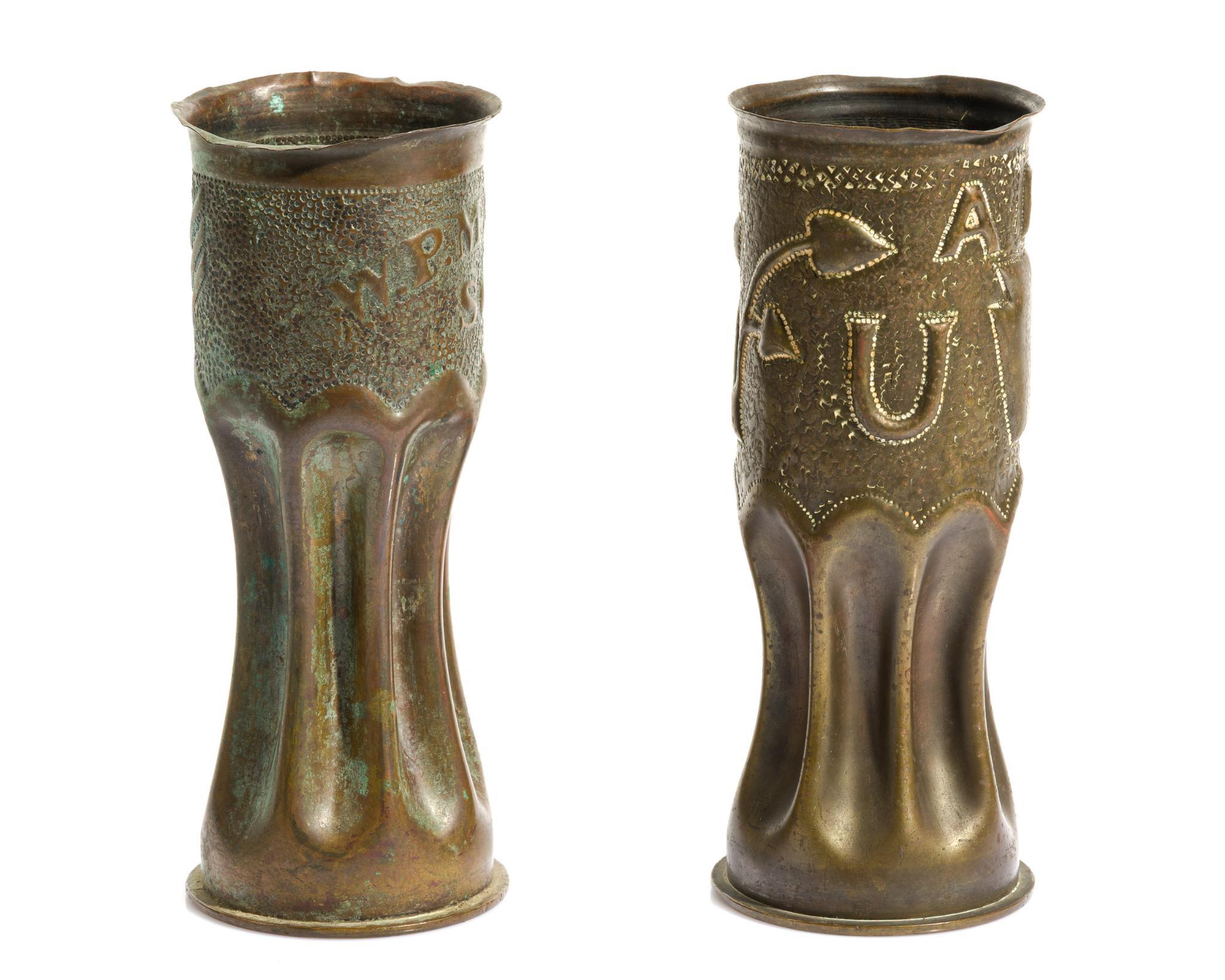 2 WWI Trench Art Shell Vases