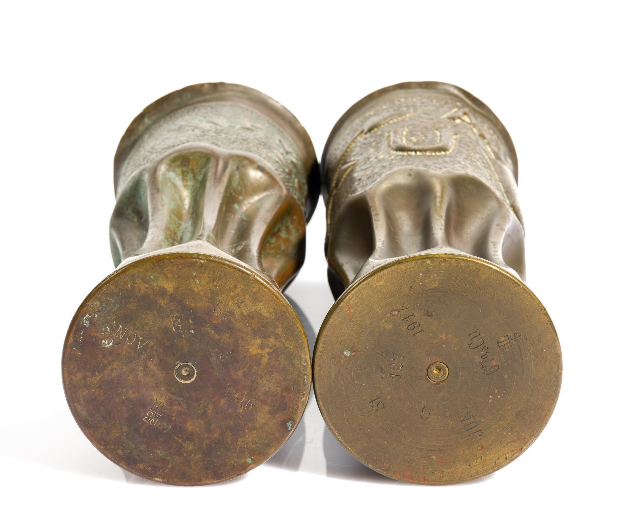 2 WWI Trench Art Shell Vases