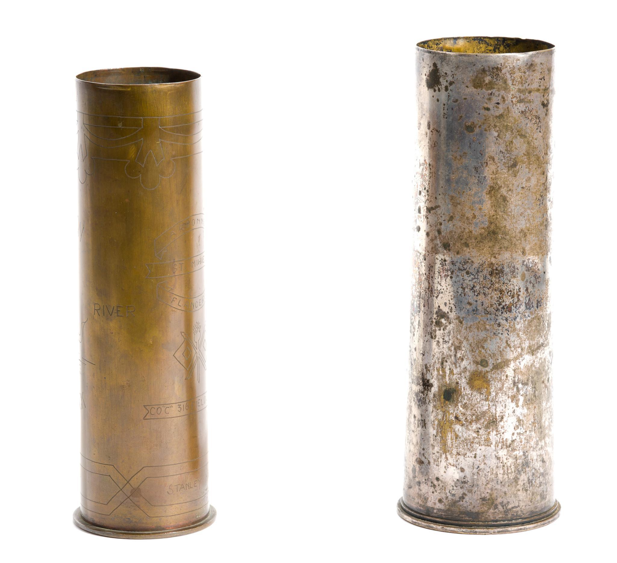 2 WWI Trench Art Shells