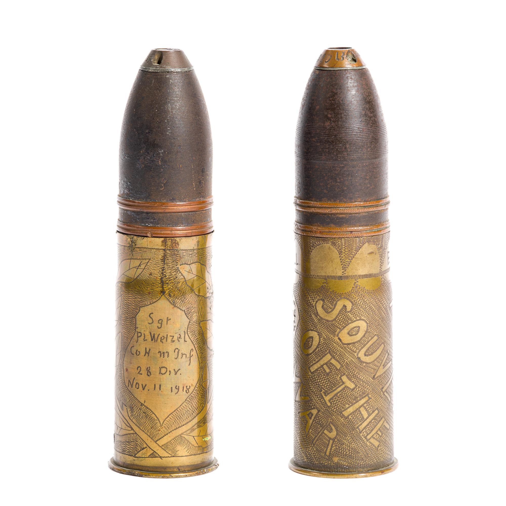 2 WWI Trench Art Shells