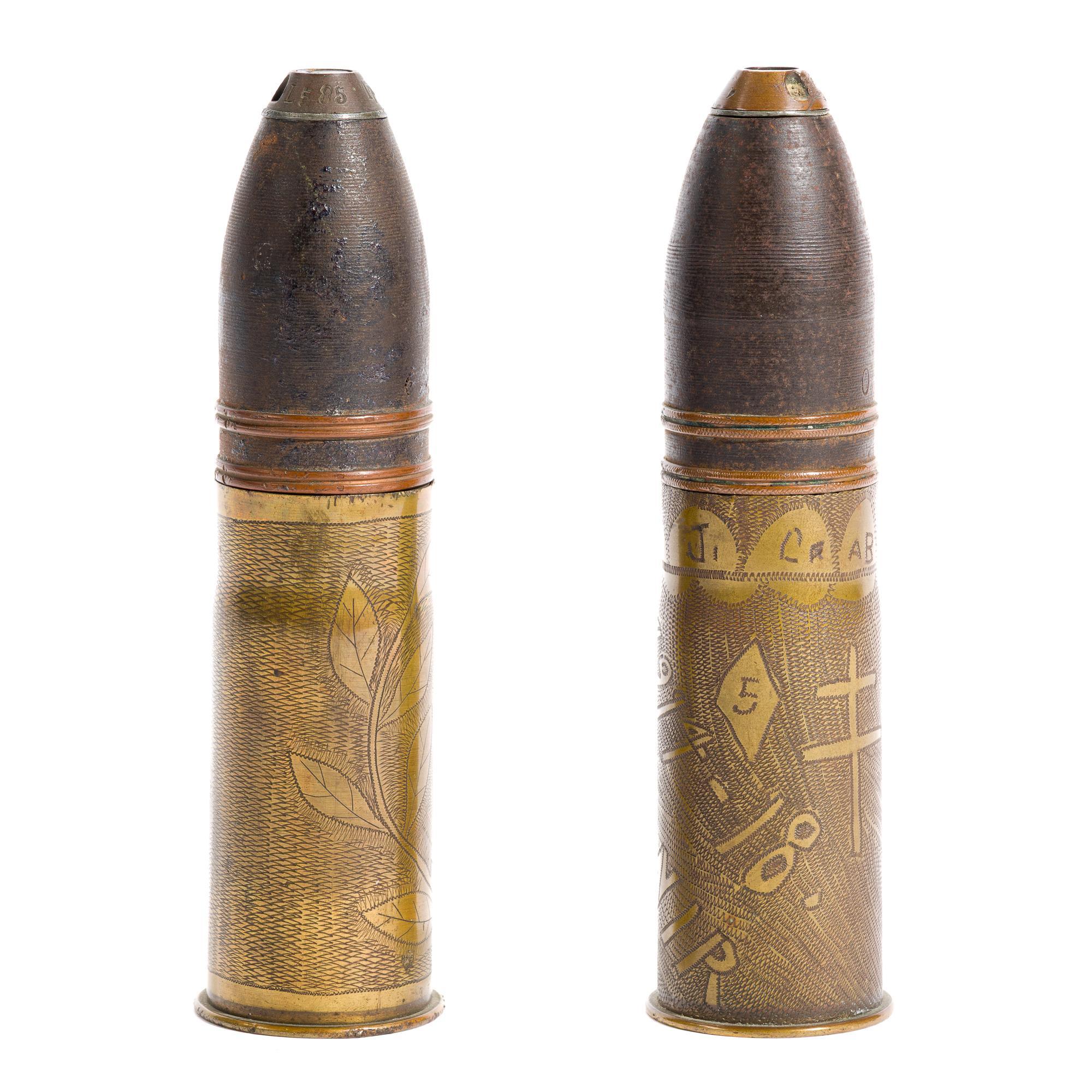 2 WWI Trench Art Shells