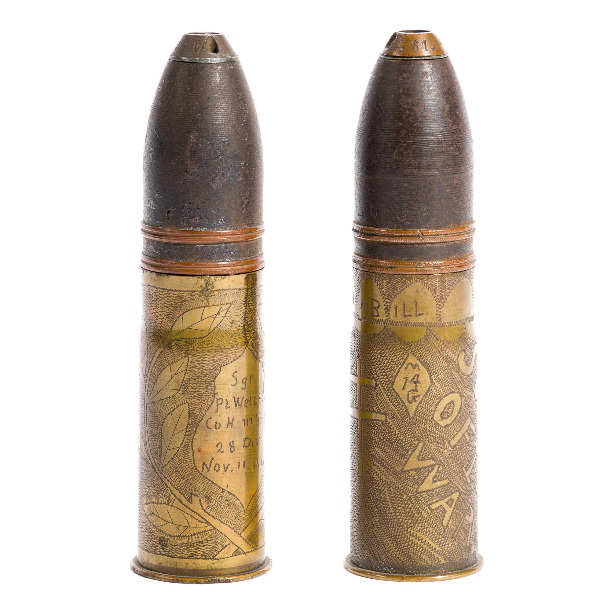 2 WWI Trench Art Shells