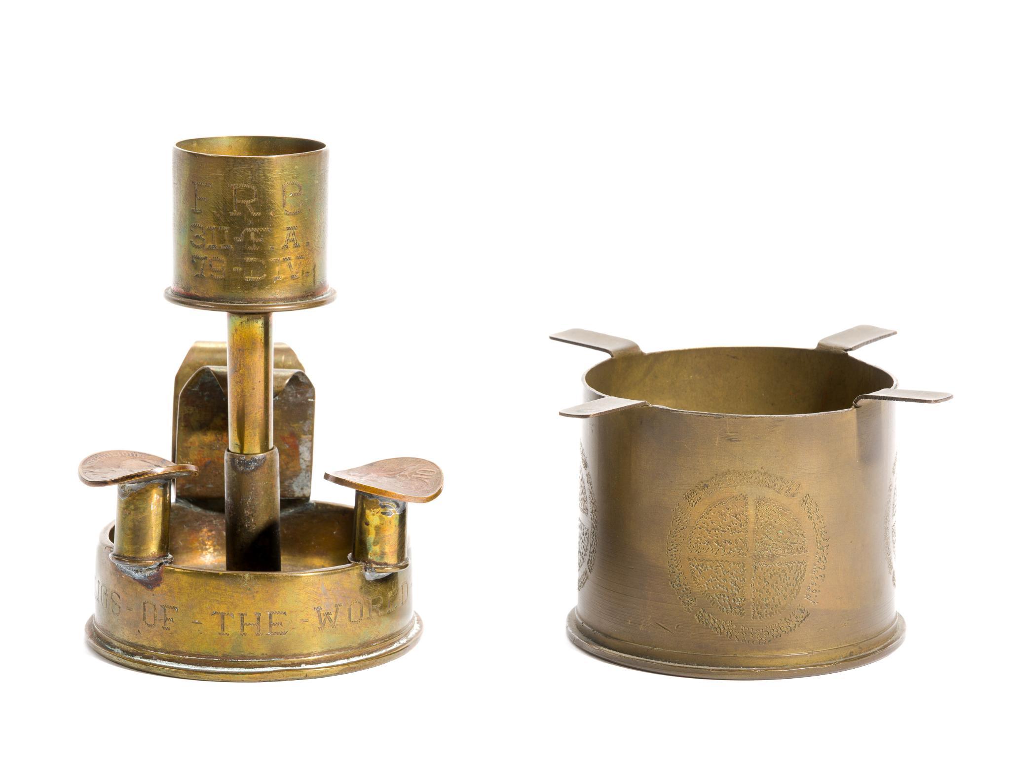 2 WWI Trench Art Ashtrays
