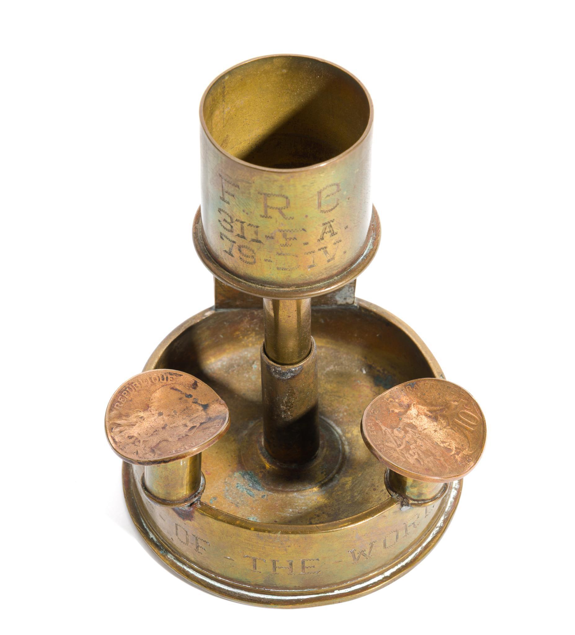 2 WWI Trench Art Ashtrays