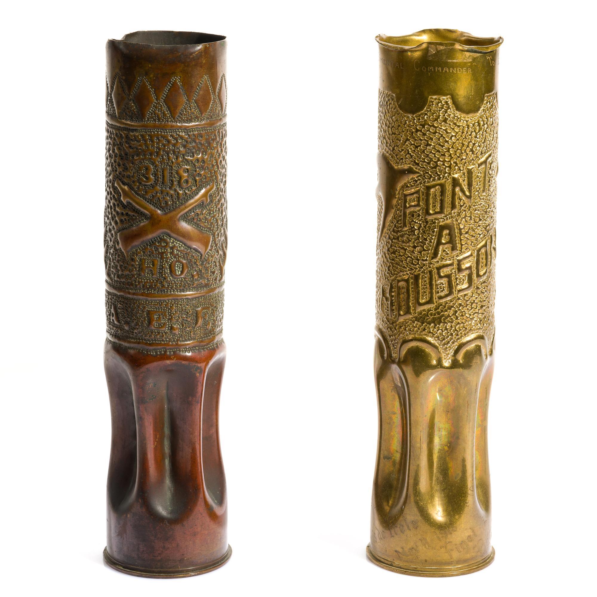 2 WWI Trench Art Shell Vases