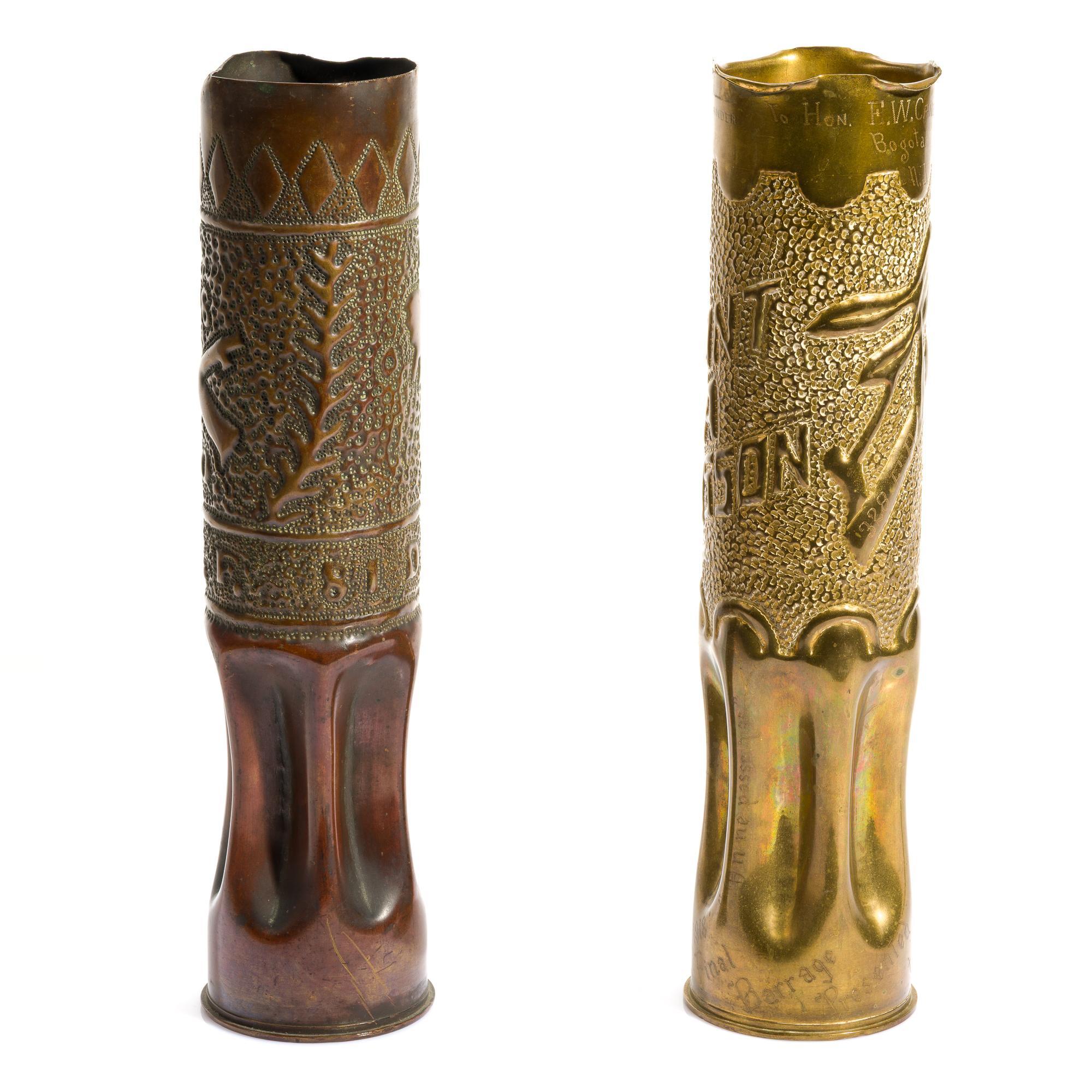 2 WWI Trench Art Shell Vases
