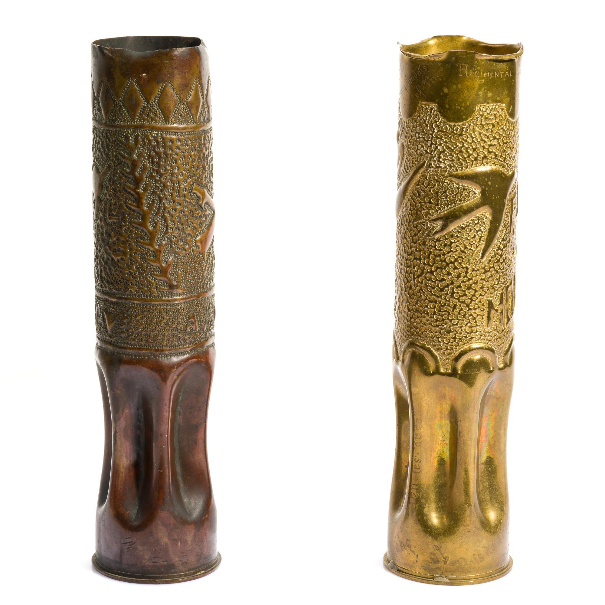 2 WWI Trench Art Shell Vases