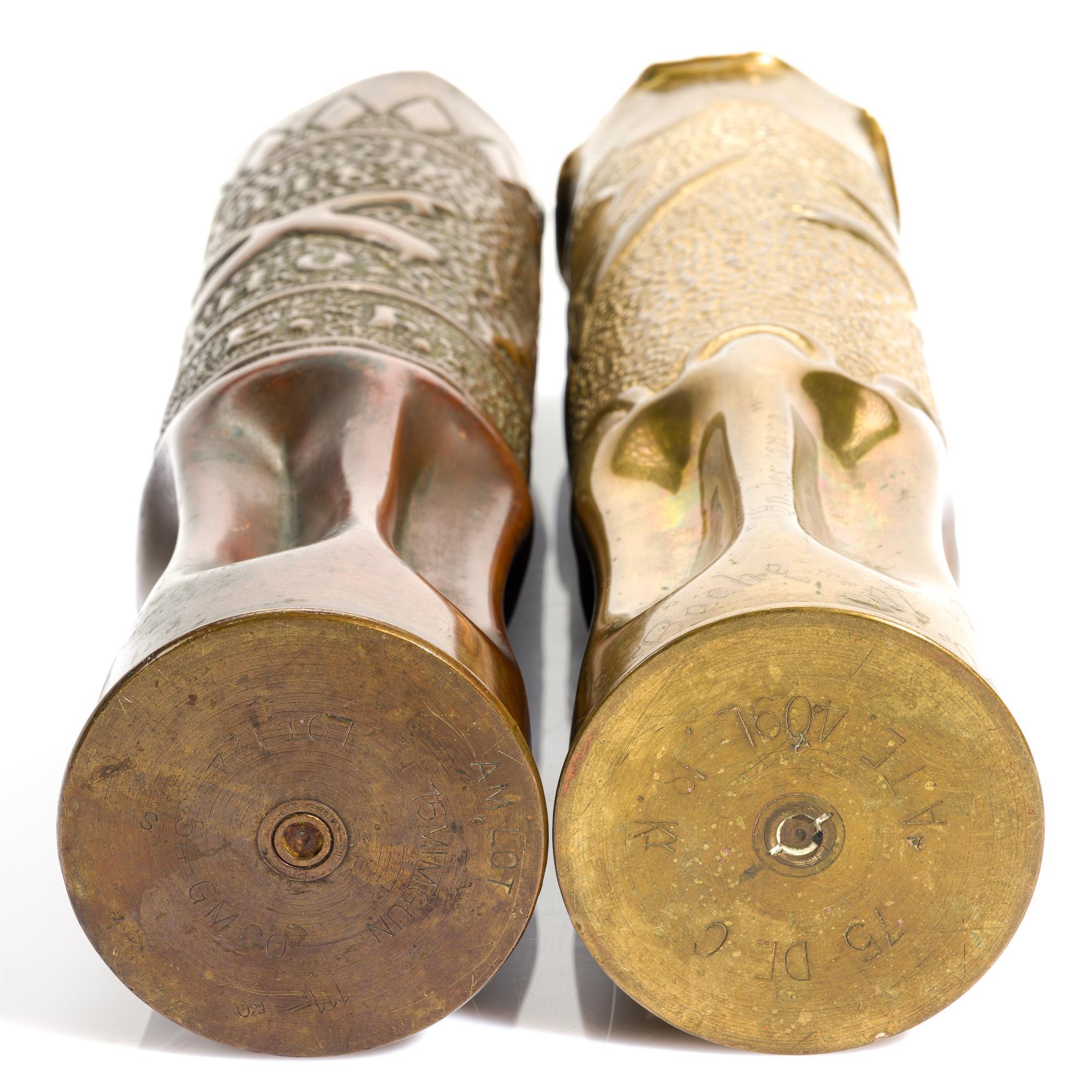 2 WWI Trench Art Shell Vases