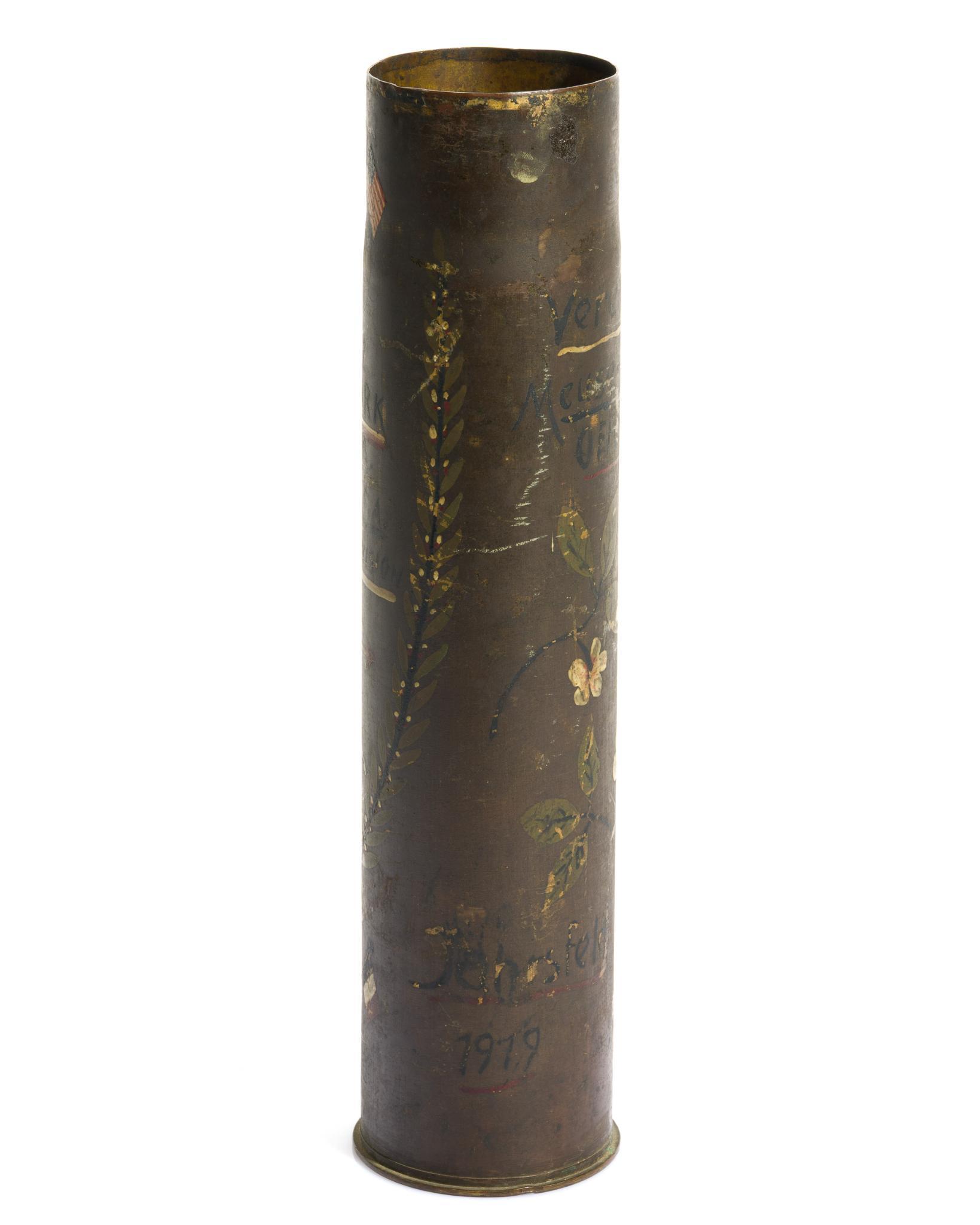 WWI Painted Trench Art Shell Vase