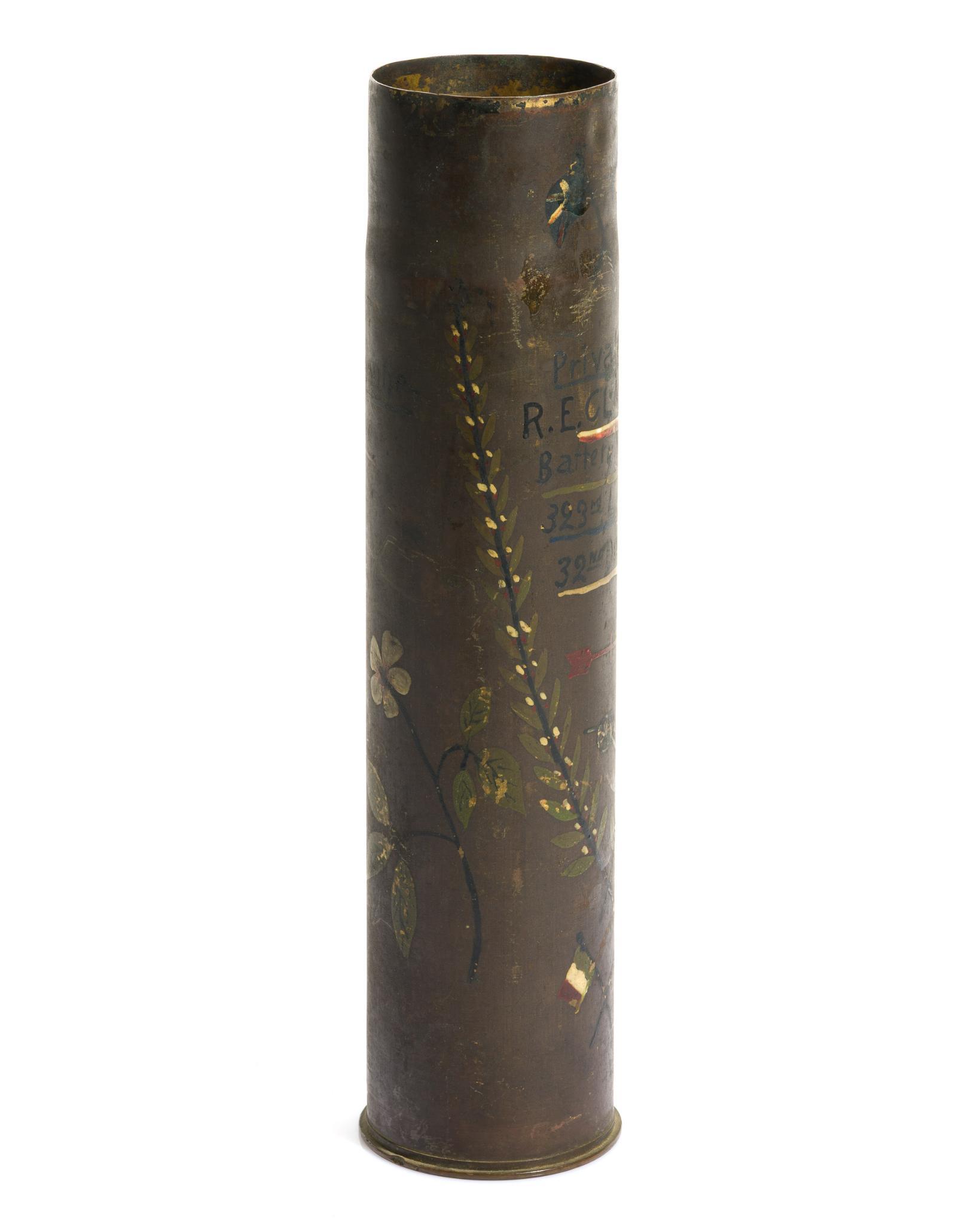 WWI Painted Trench Art Shell Vase