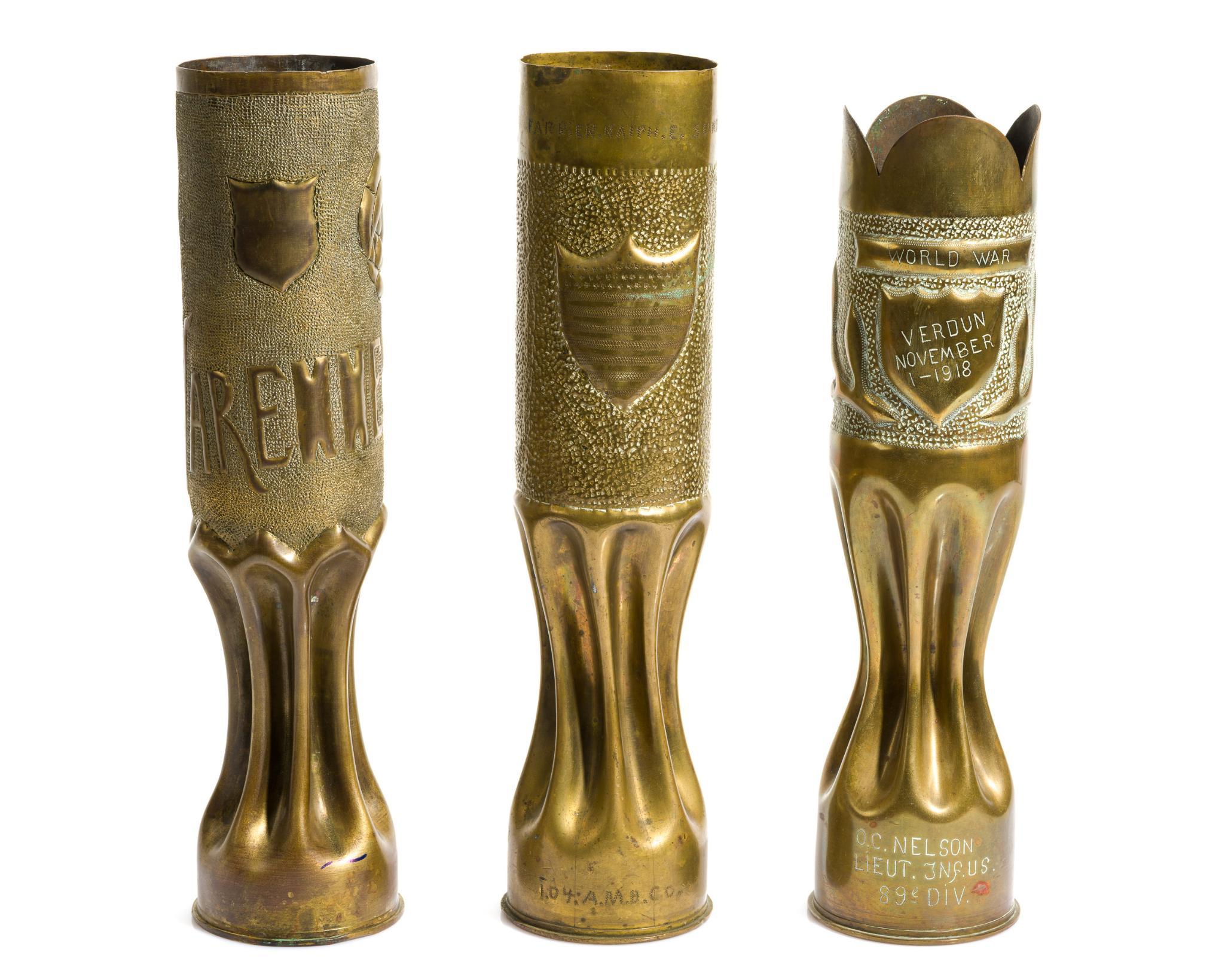 3 WWI Trench Art Shells