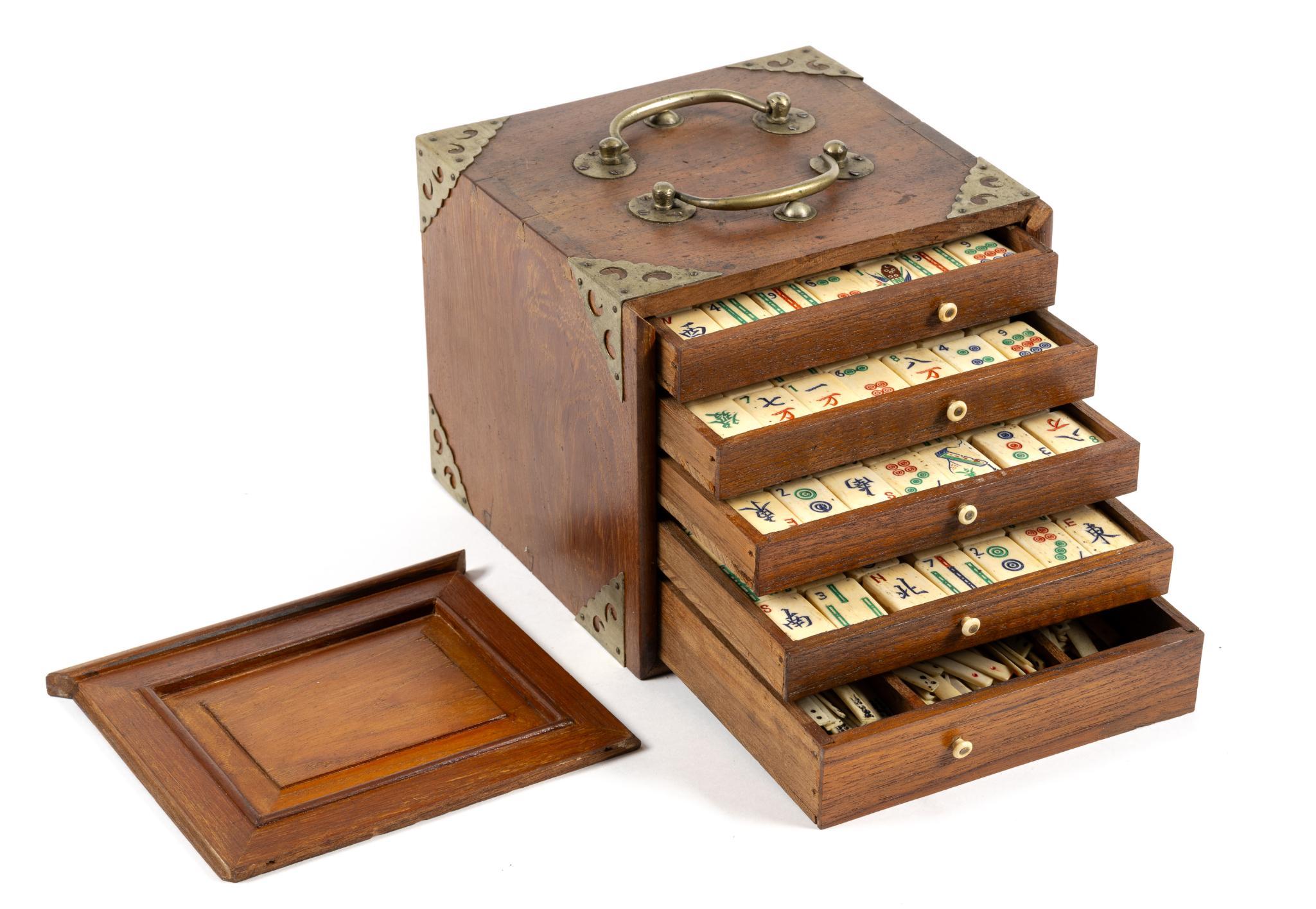Vintage Chinese Hardwood Mahjong Set