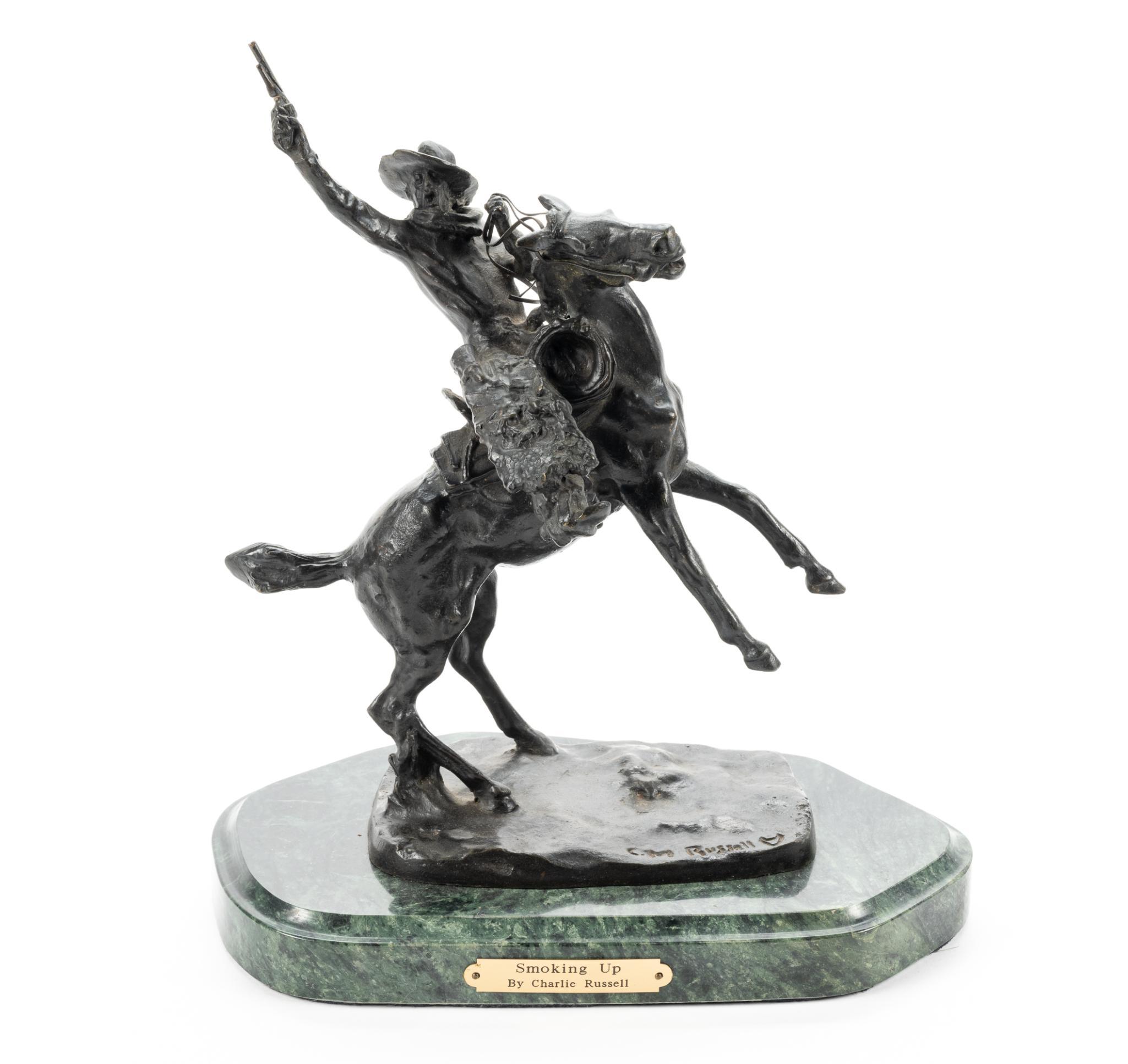 After Charles Marion Russell "Smoking Up" Bronze Sculpture