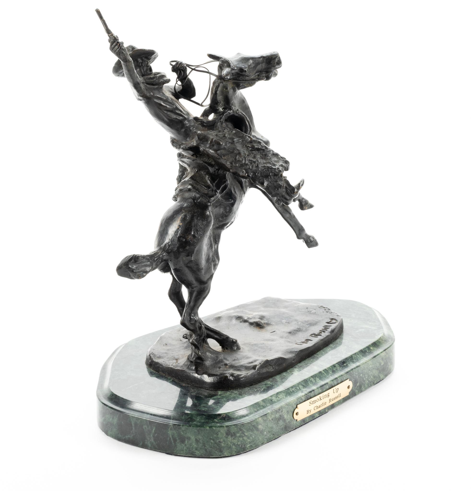 After Charles Marion Russell "Smoking Up" Bronze Sculpture