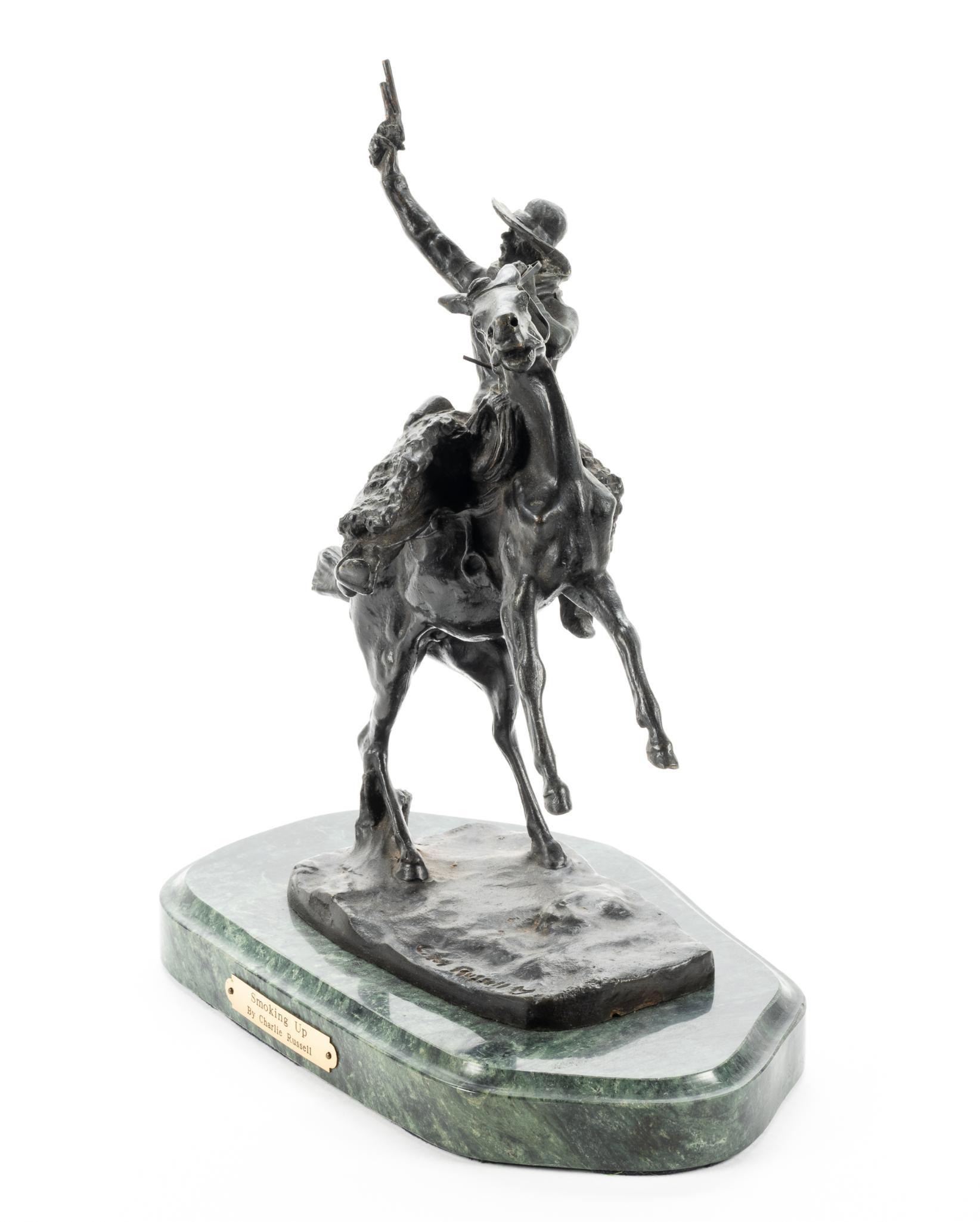 After Charles Marion Russell "Smoking Up" Bronze Sculpture