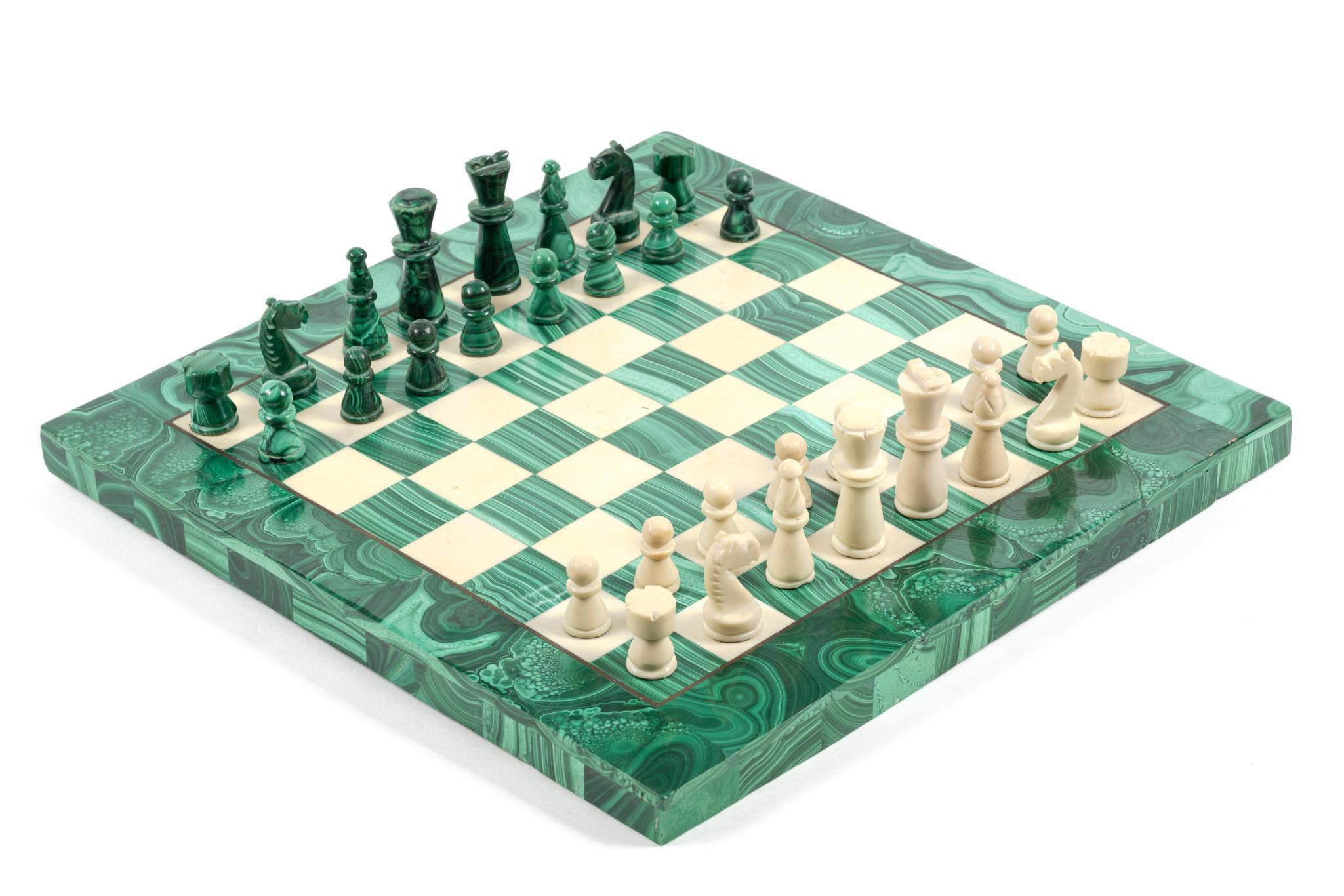 Malachite & White Marble Complete Chess Set