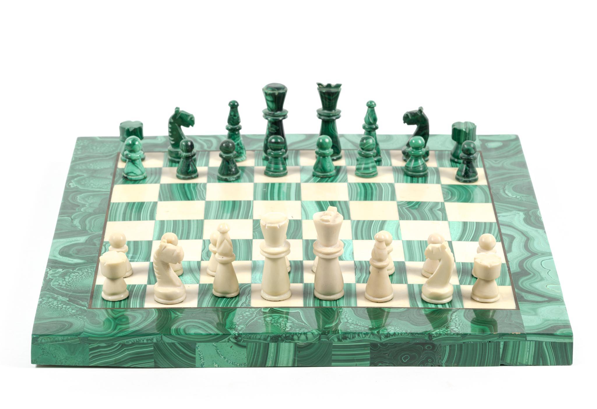 Malachite & White Marble Complete Chess Set