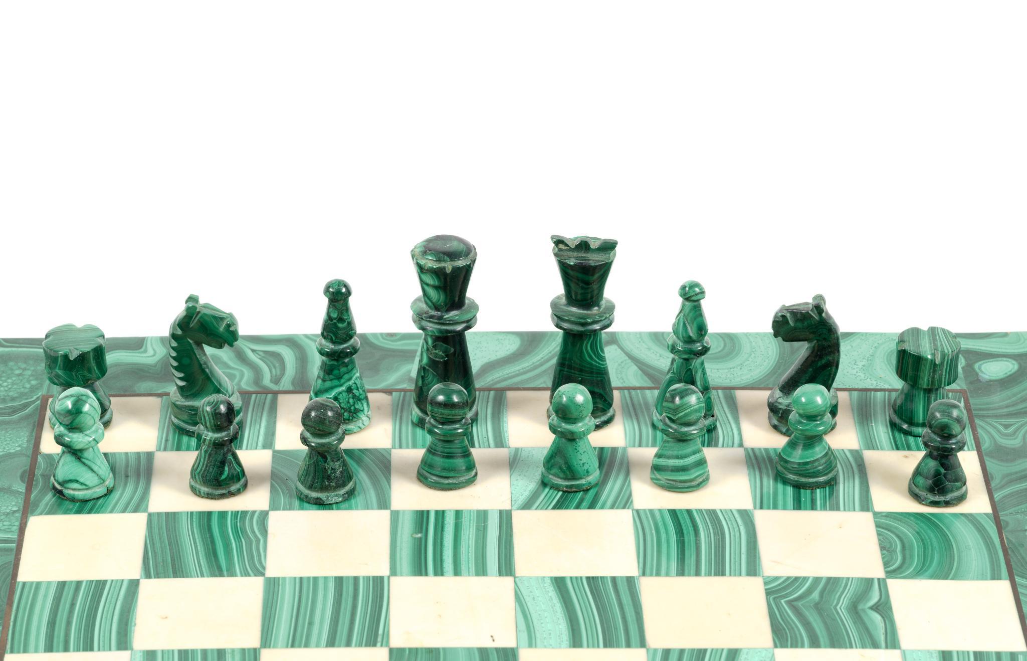Malachite & White Marble Complete Chess Set