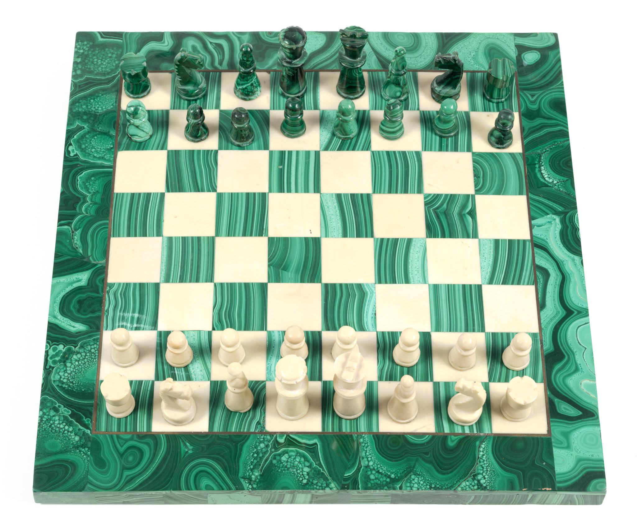 Malachite & White Marble Complete Chess Set