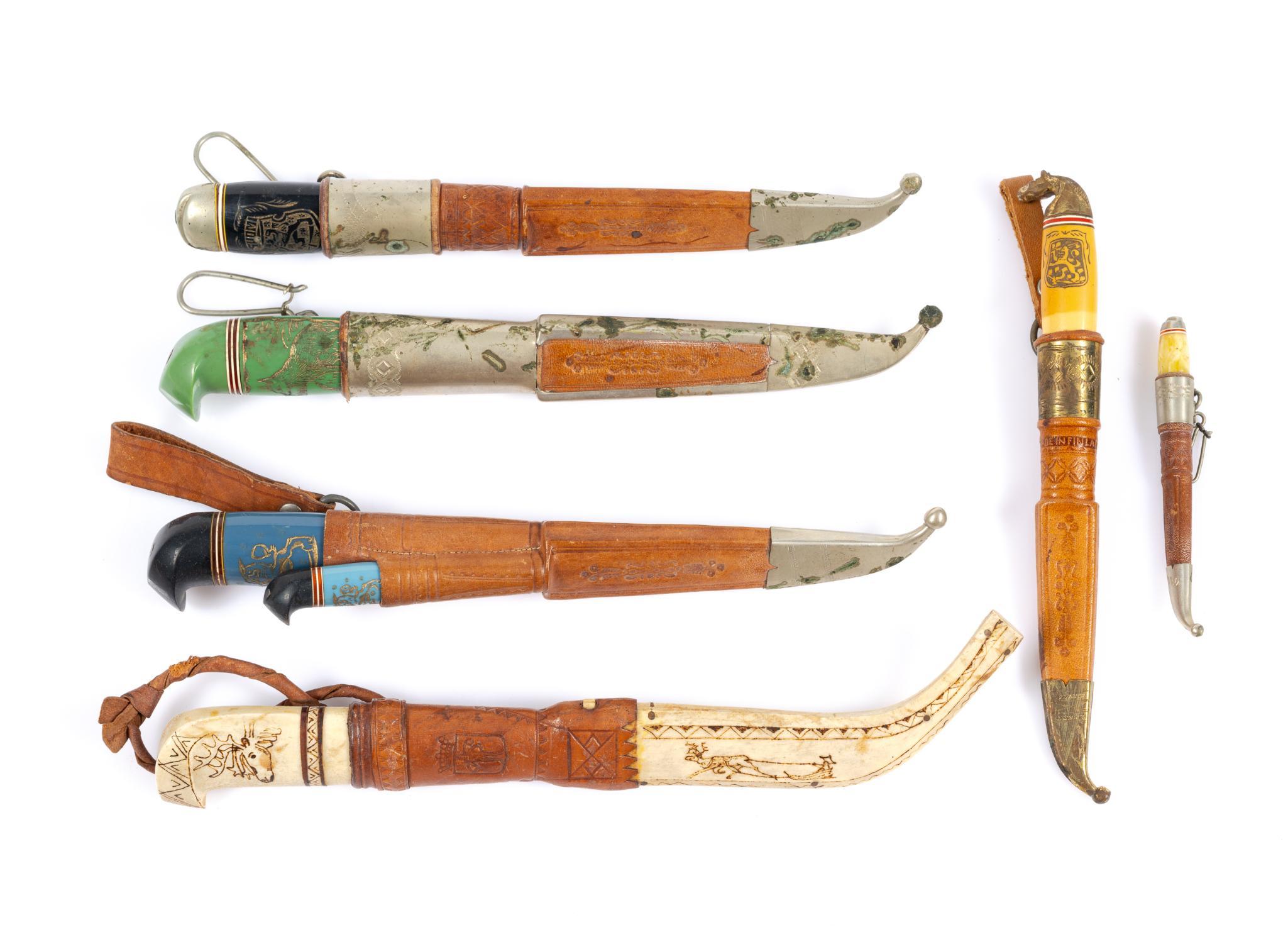 6 Finnish Puukko Knives with Sheaths
