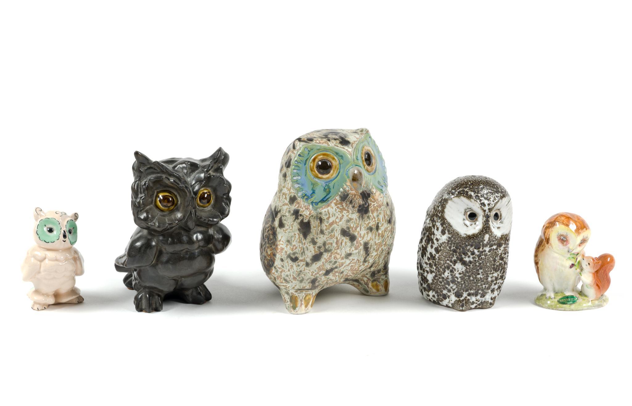 5 Ceramic Owls Incl. Lladro & Pigeon Forge Pottery