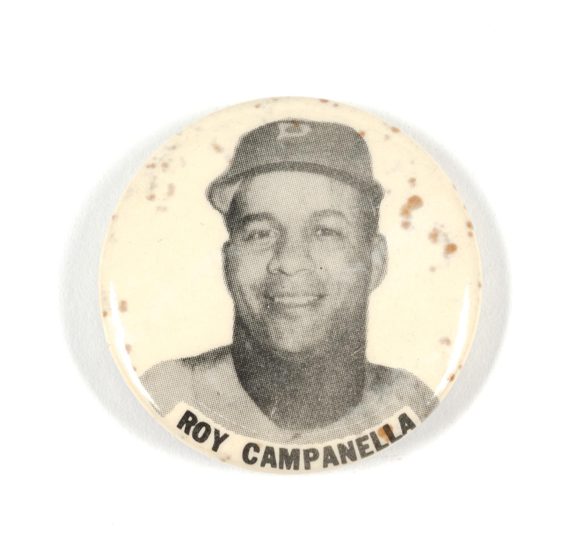 Louisville Slugger American League Mini Bat Bank & Roy Campanella Pin With COA