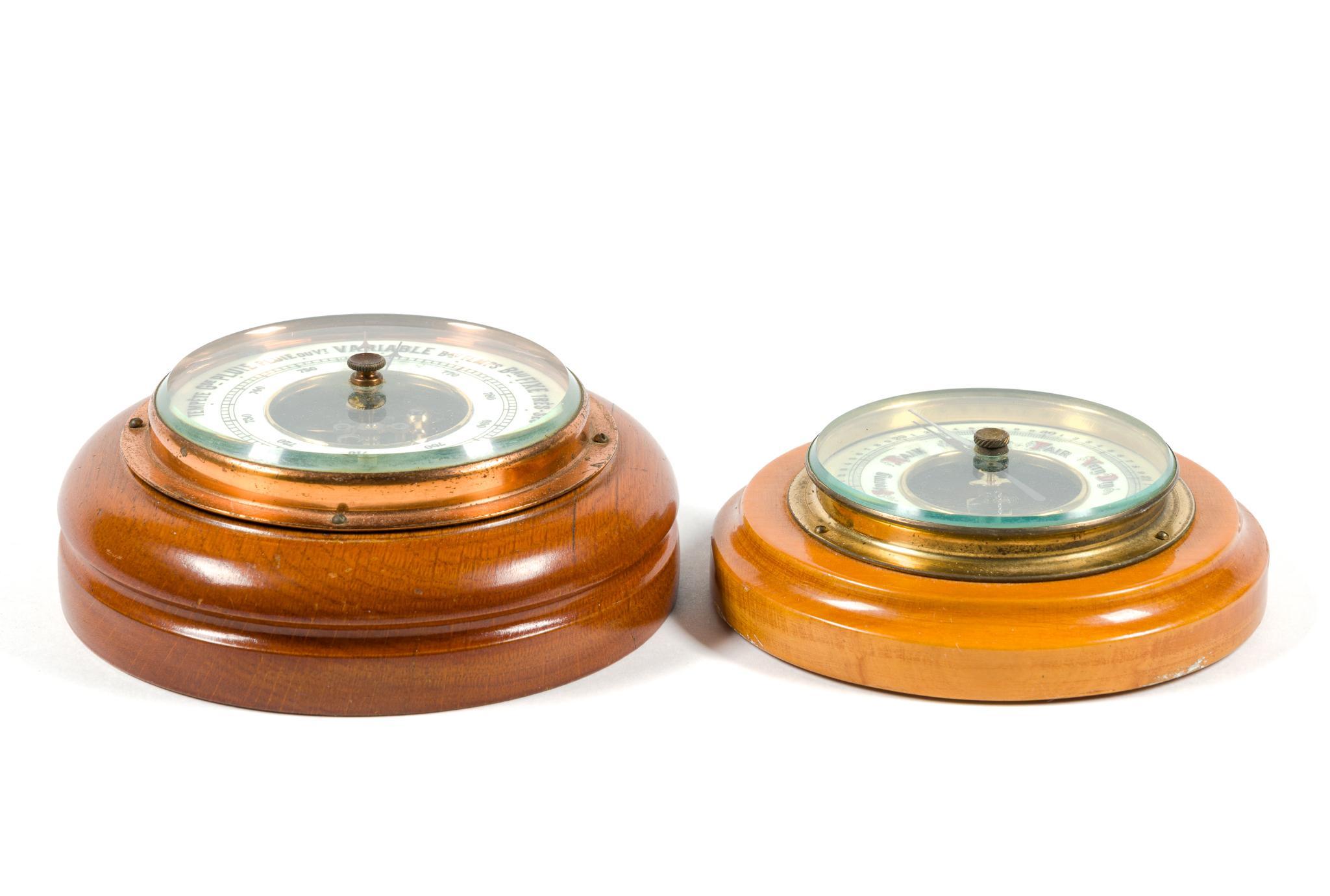 2 Vintage Wooden Aneroid Barometers Incl. ATCO & E. Dunoyer